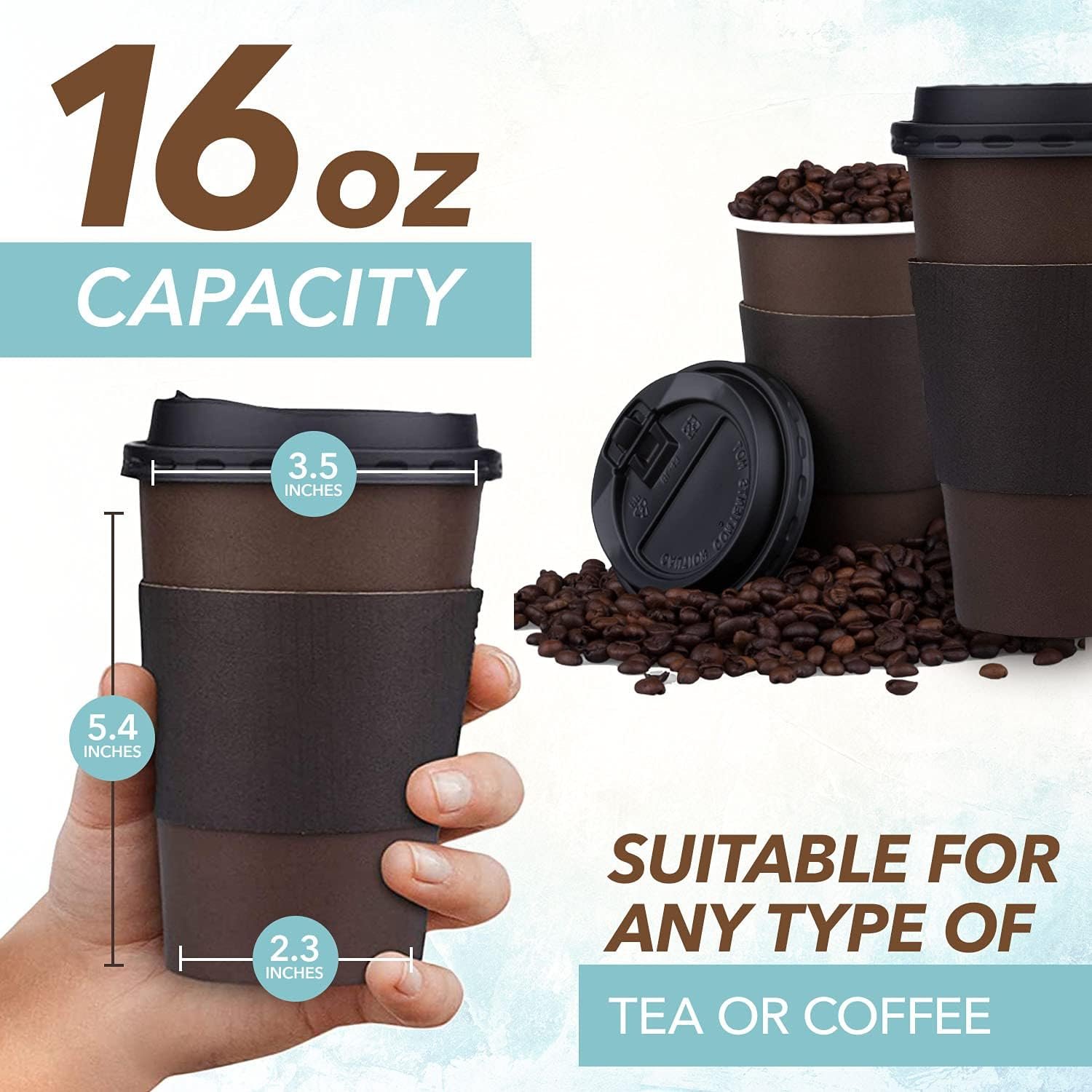 Wholesale 16 oz Disposable Brown Coffee Cups with Lids Sleeves Premium Paper 100 Pack Factory