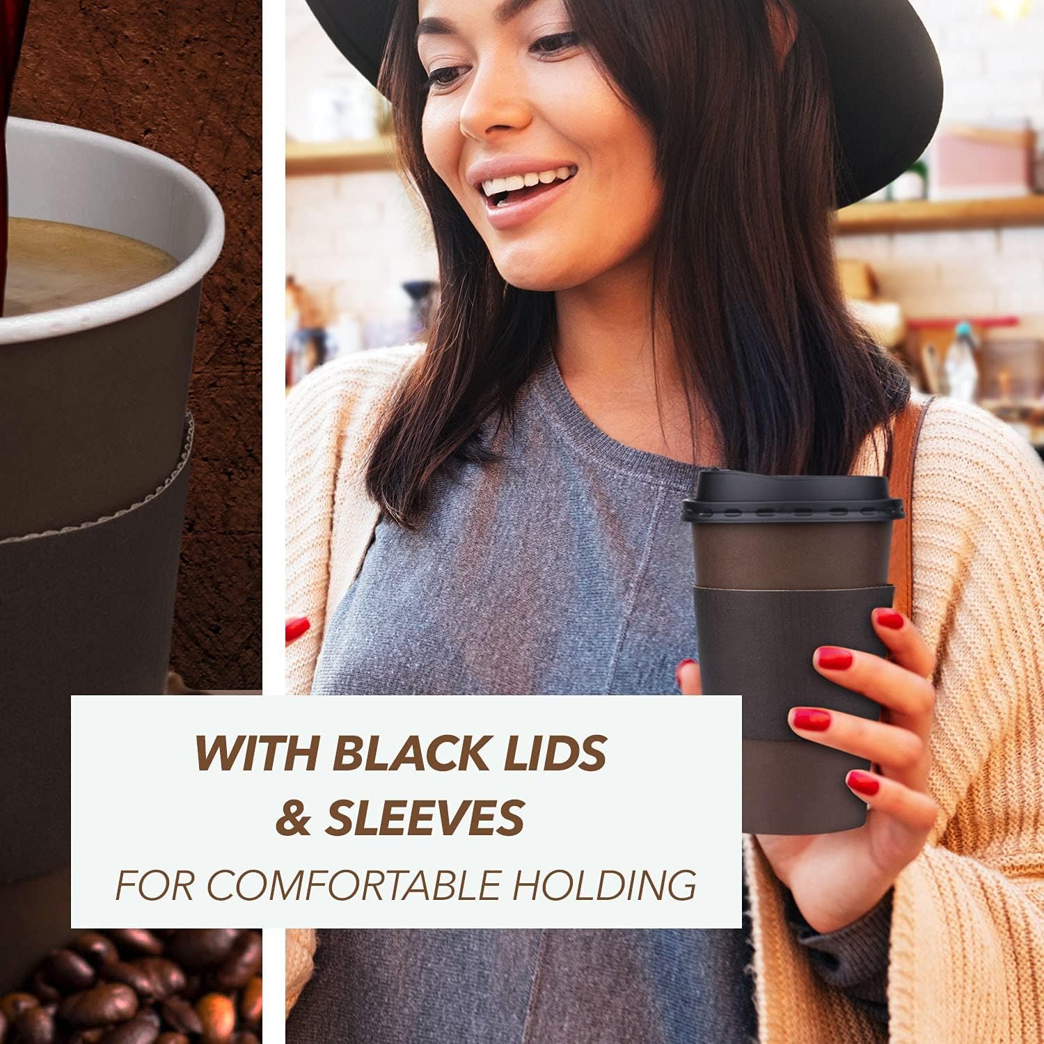 Wholesale 16 oz Disposable Brown Coffee Cups with Lids Sleeves Premium Paper 100 Pack Factory