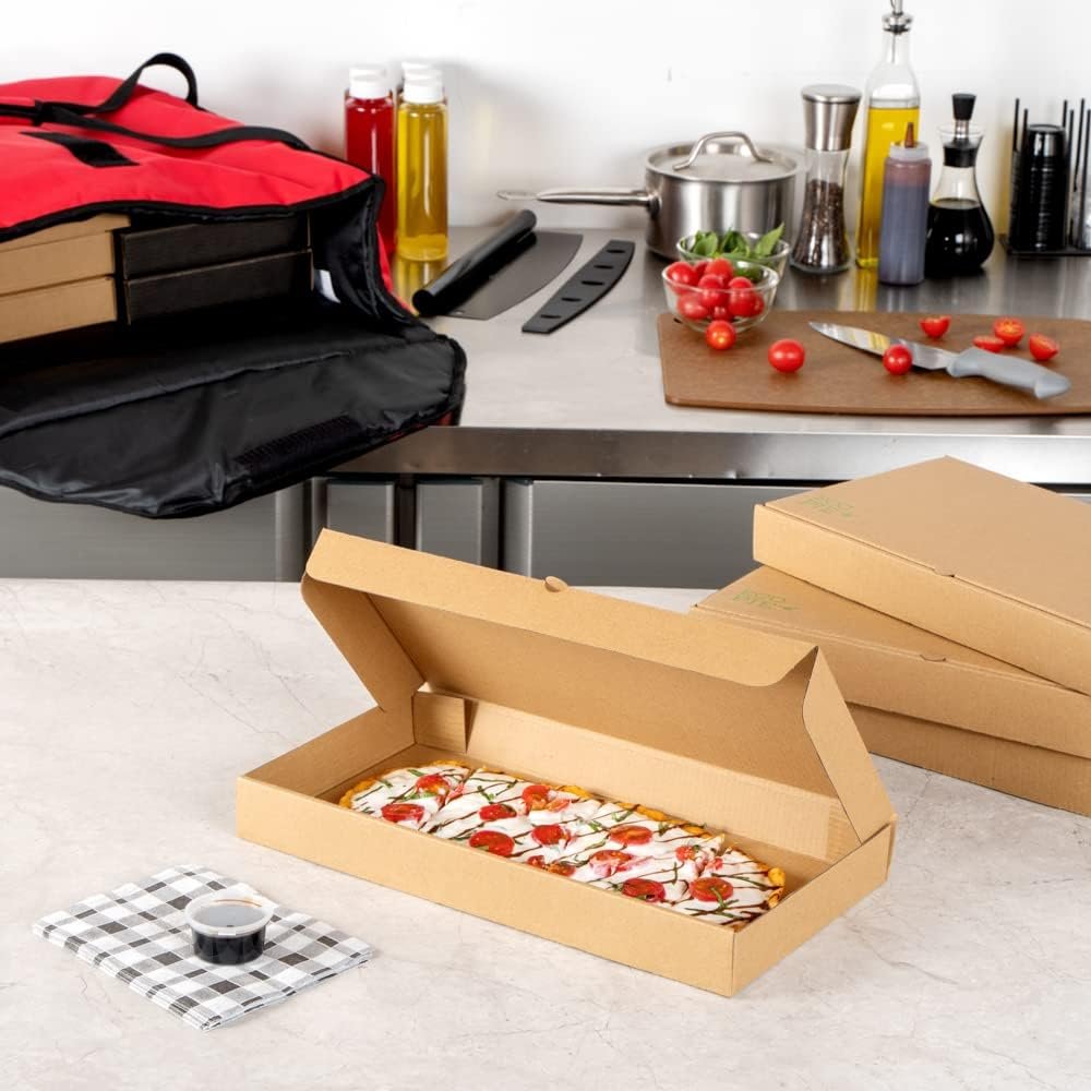 Wholesale 15 x 7 x 1.5 Inch Sturdy Corrugated Flatbread Takeaway Boxes 50 Pack E-Flute Tab-Lock Kraft Green Disposable Pizza Boxes Factory