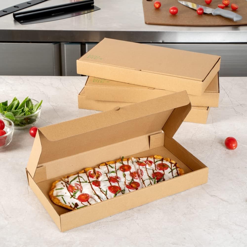 Wholesale 15 x 7 x 1.5 Inch Sturdy Corrugated Flatbread Takeaway Boxes 50 Pack E-Flute Tab-Lock Kraft Green Disposable Pizza Boxes Factory