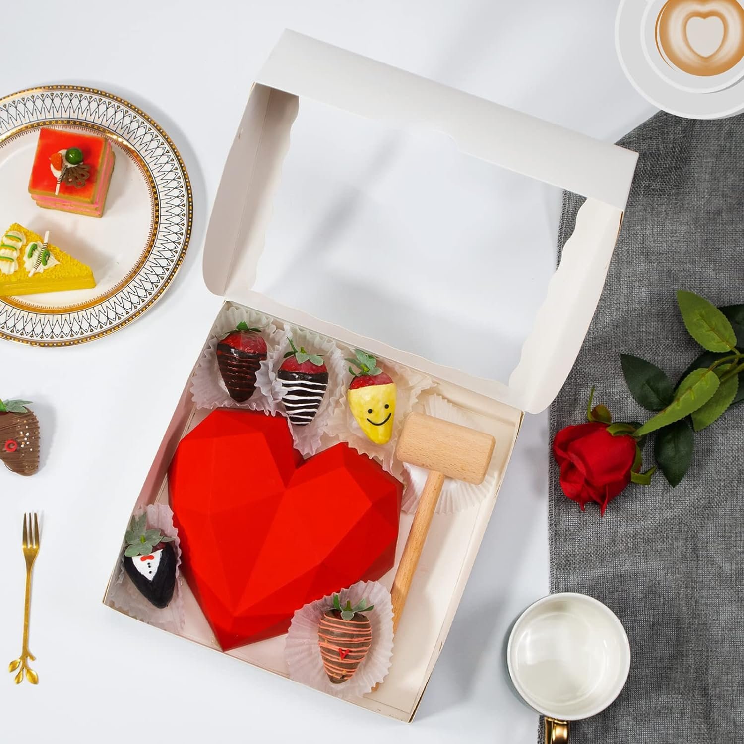 Wholesale 6pcs 10x10x2.5 Inch White Bakery Boxes with Window for Pies Cookies Chocolate Strawberries Breakable Hearts Charcuterie Christmas Factory