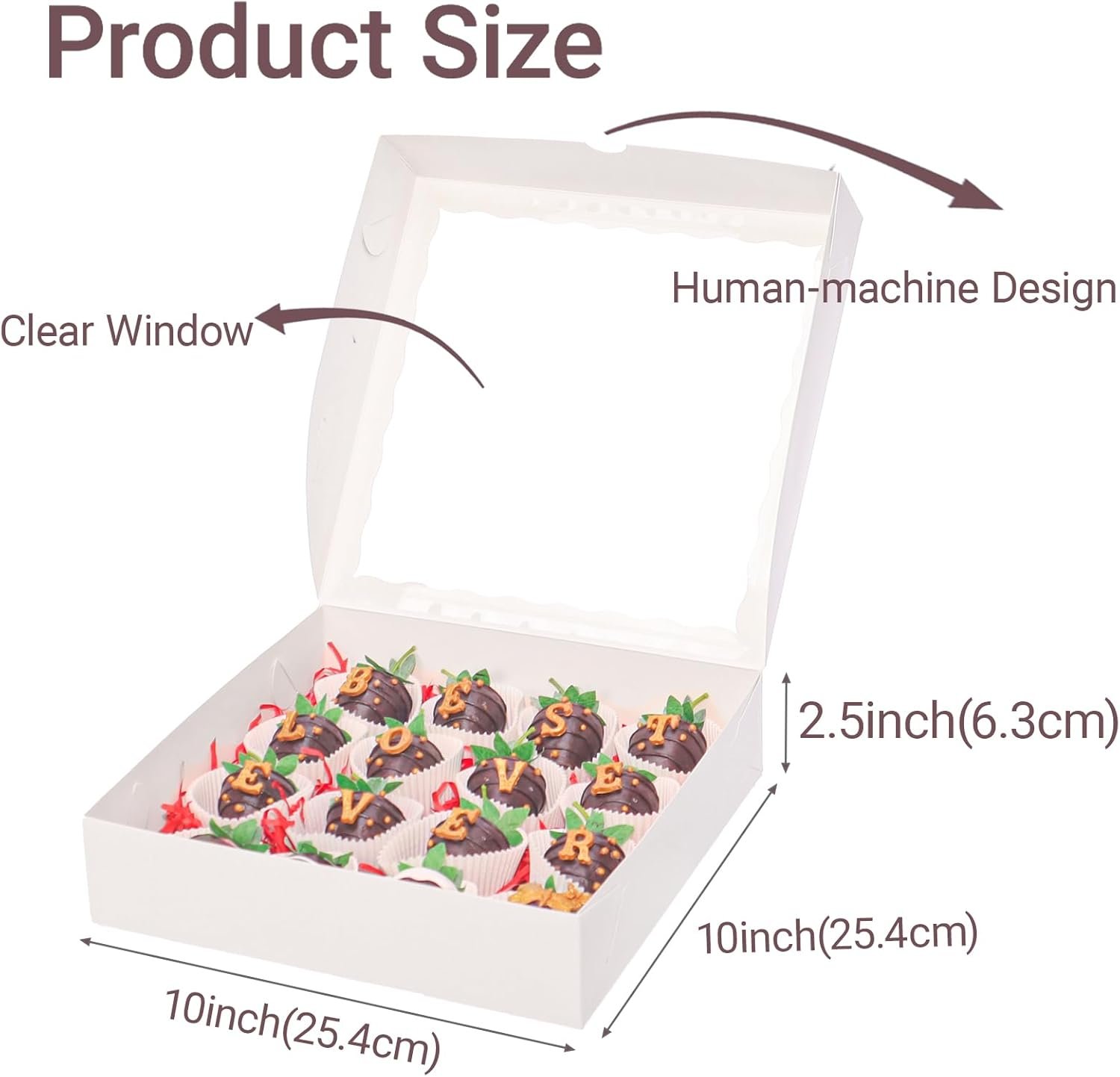 Wholesale 6pcs 10x10x2.5 Inch White Bakery Boxes with Window for Pies Cookies Chocolate Strawberries Breakable Hearts Charcuterie Christmas Factory