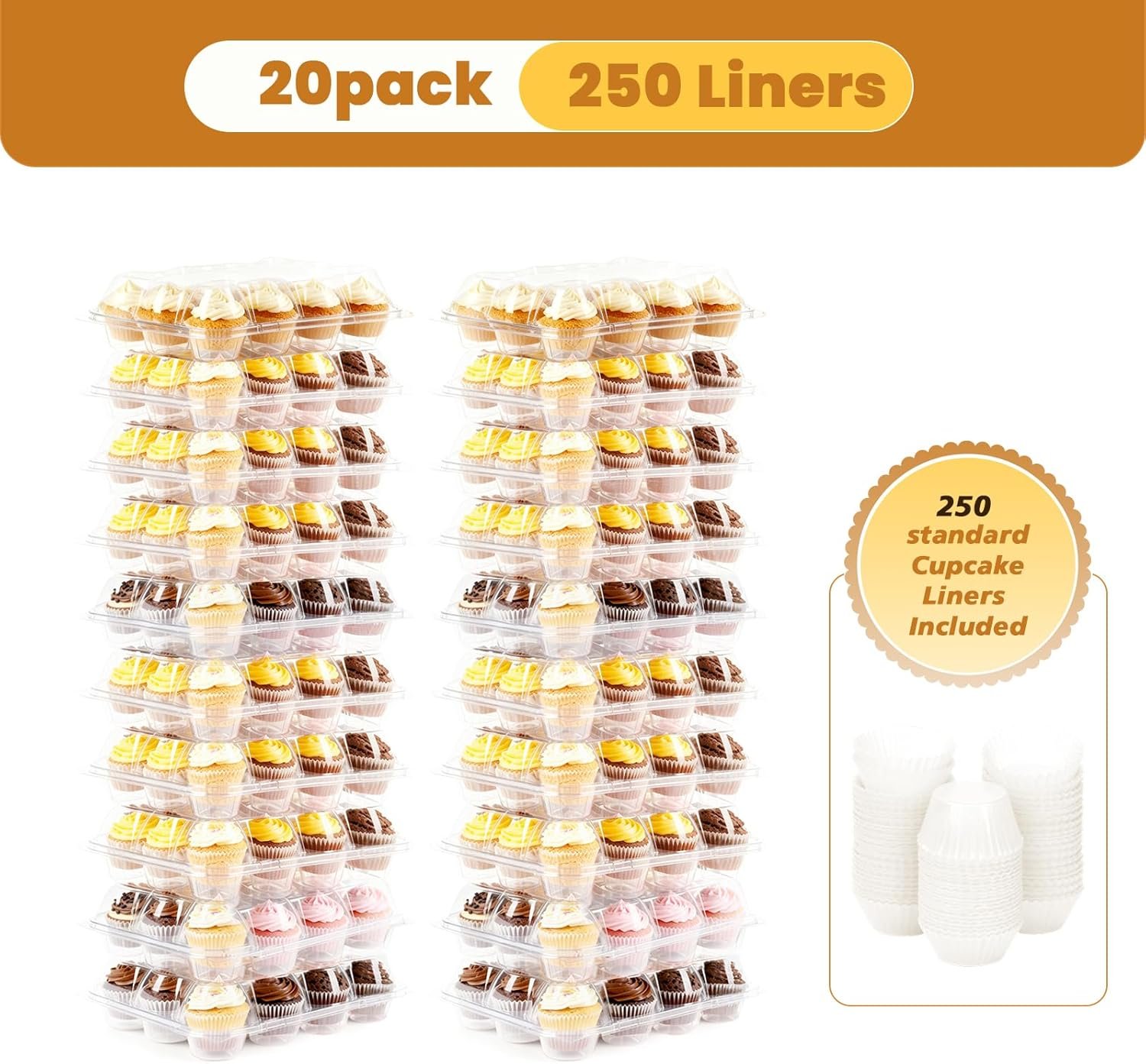 Wholesale 12-Count Cupcake Containers 20-Pack Stackable Carriers 250 Liners Clear Plastic Disposable Boxes Holders Trays for Baking Parties Gifting Factory Wholesale 12-Count Cupcake Containers 20-Pack Stackable Carriers 250 Liners Clear Plastic Disposable Boxes Holders Trays for Baking Parties Gifting Factory