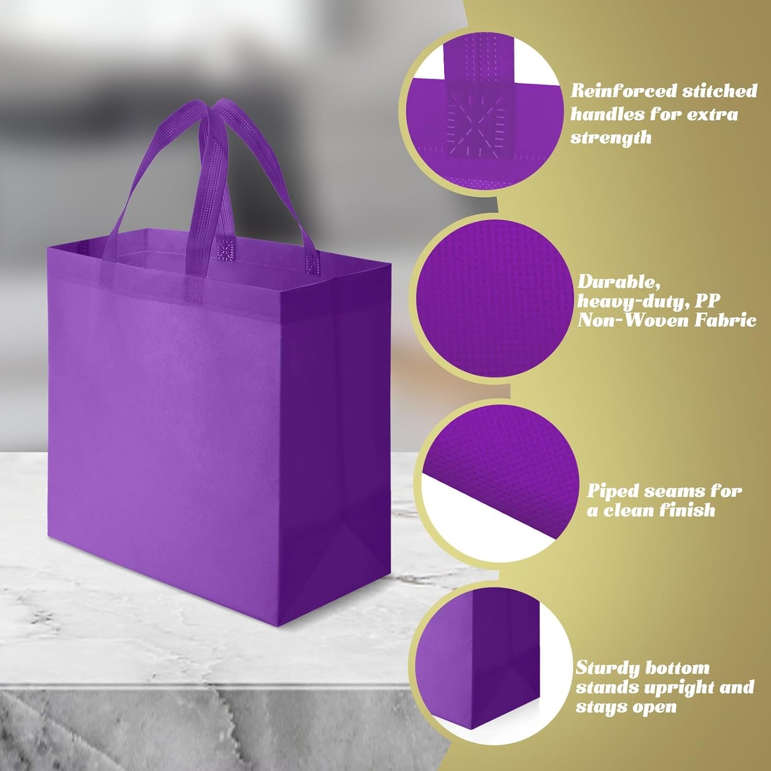 Wholesale 100 PCS Reusable Tote Bags Non Woven Grocery Handle Bags for Shop Events Retail Store Purple Factory Wholesale 100 PCS Reusable Tote Bags Non Woven Grocery Handle Bags for Shop Events Retail Store Purple Factory