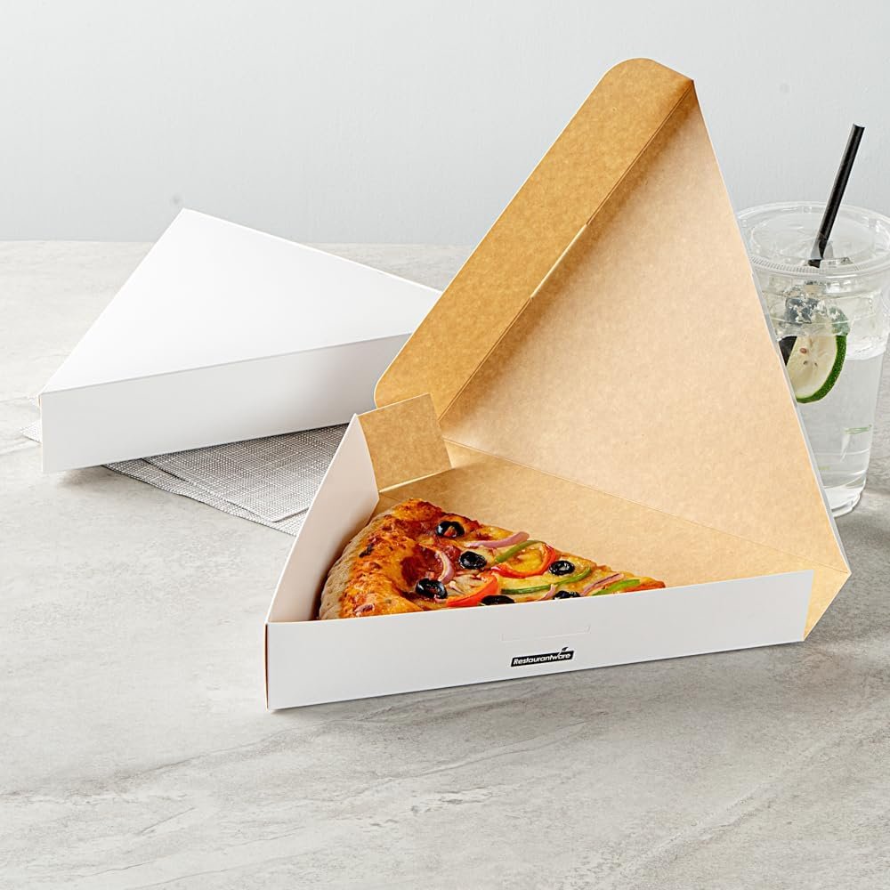 Wholesale 9.3 x 10.3 x 1.8 Inch Clamshell Pizza Slice Boxes 100 Pack Greaseproof Tab Lock White Paper Containers for Individual Slices in Restaurants Kiosks Cafes Factory