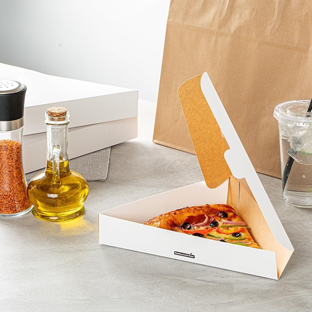 Wholesale 9.3 x 10.3 x 1.8 Inch Clamshell Pizza Slice Boxes 100 Pack Greaseproof Tab Lock White Paper Containers for Individual Slices in Restaurants Kiosks Cafes Factory