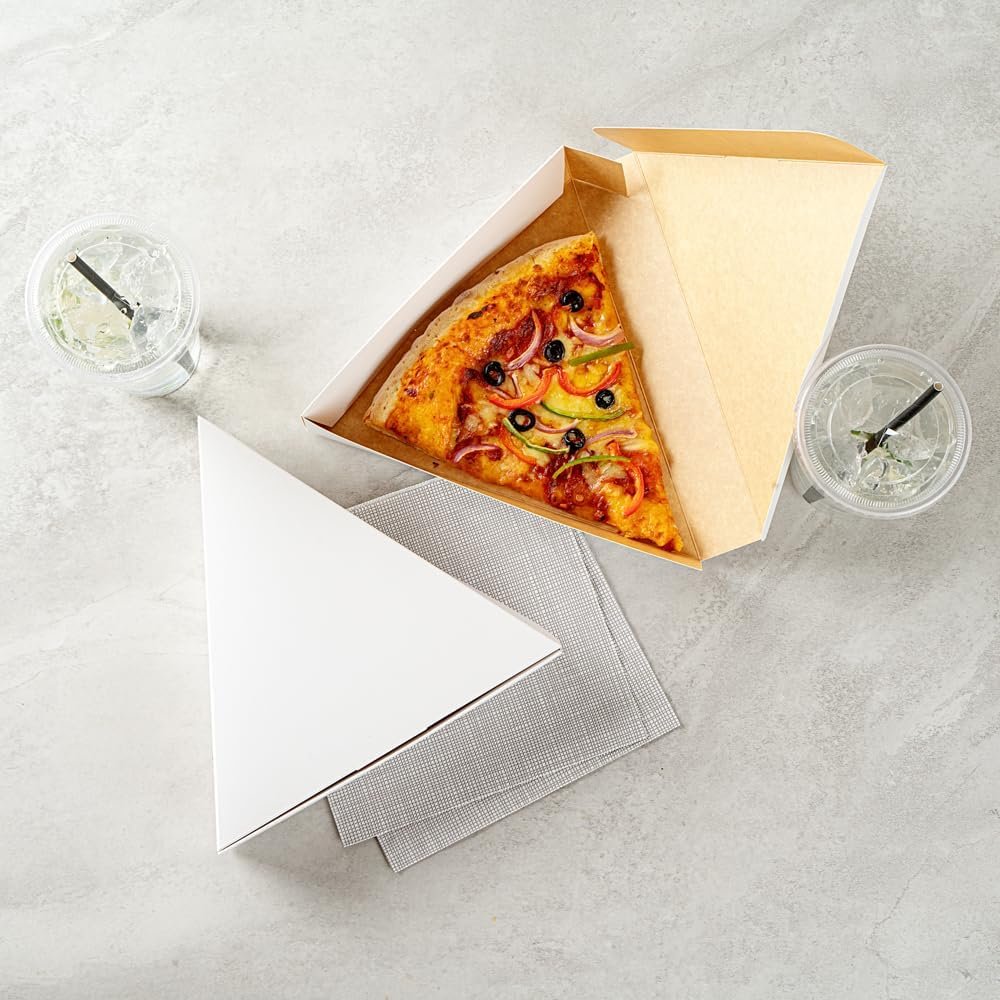 Wholesale 9.3 x 10.3 x 1.8 Inch Clamshell Pizza Slice Boxes 100 Pack Greaseproof Tab Lock White Paper Containers for Individual Slices in Restaurants Kiosks Cafes Factory