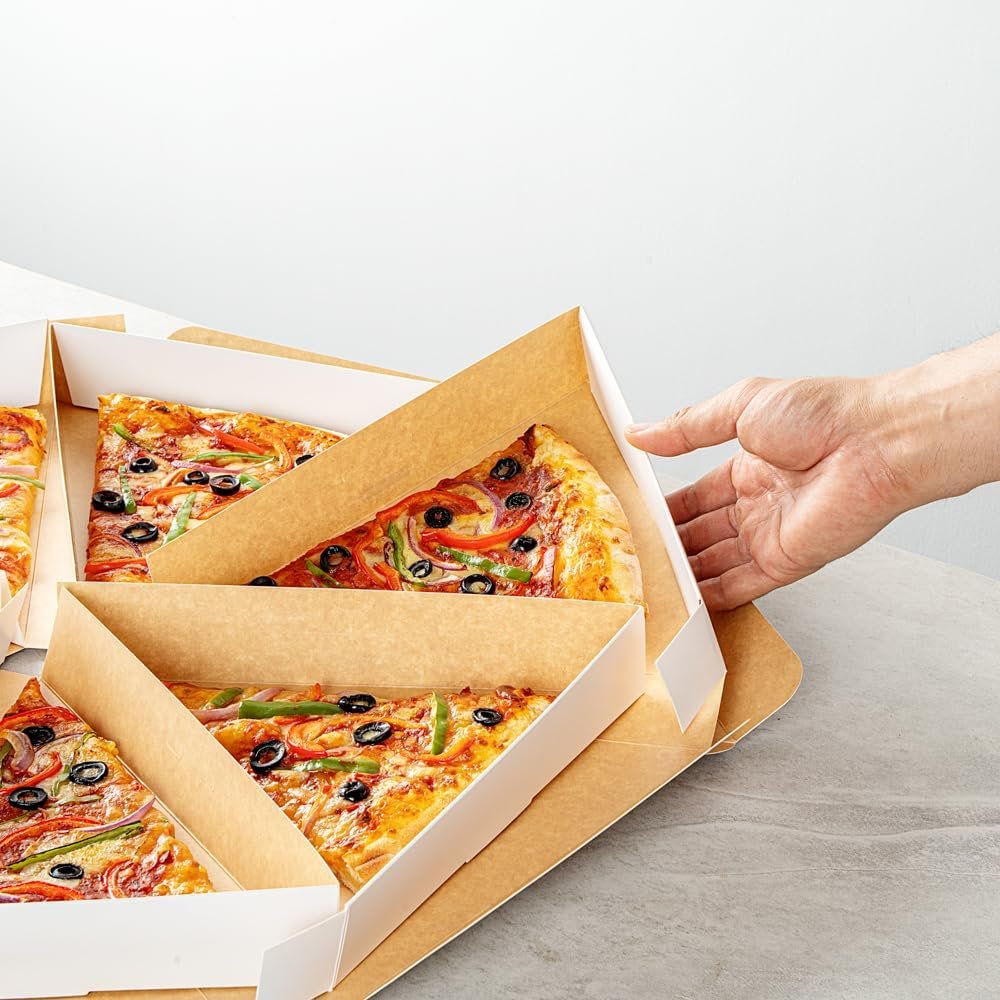 Wholesale 9.3 x 10.3 x 1.8 Inch Clamshell Pizza Slice Boxes 100 Pack Greaseproof Tab Lock White Paper Containers for Individual Slices in Restaurants Kiosks Cafes Factory