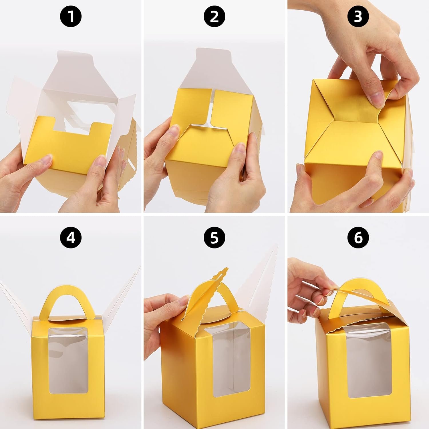 Wholesale 100 Pcs Individual Cupcake Boxes 3.6x3.6x4.3in with Window Handle Inserts for Bakery Wrapping Party Favors Gold Factory