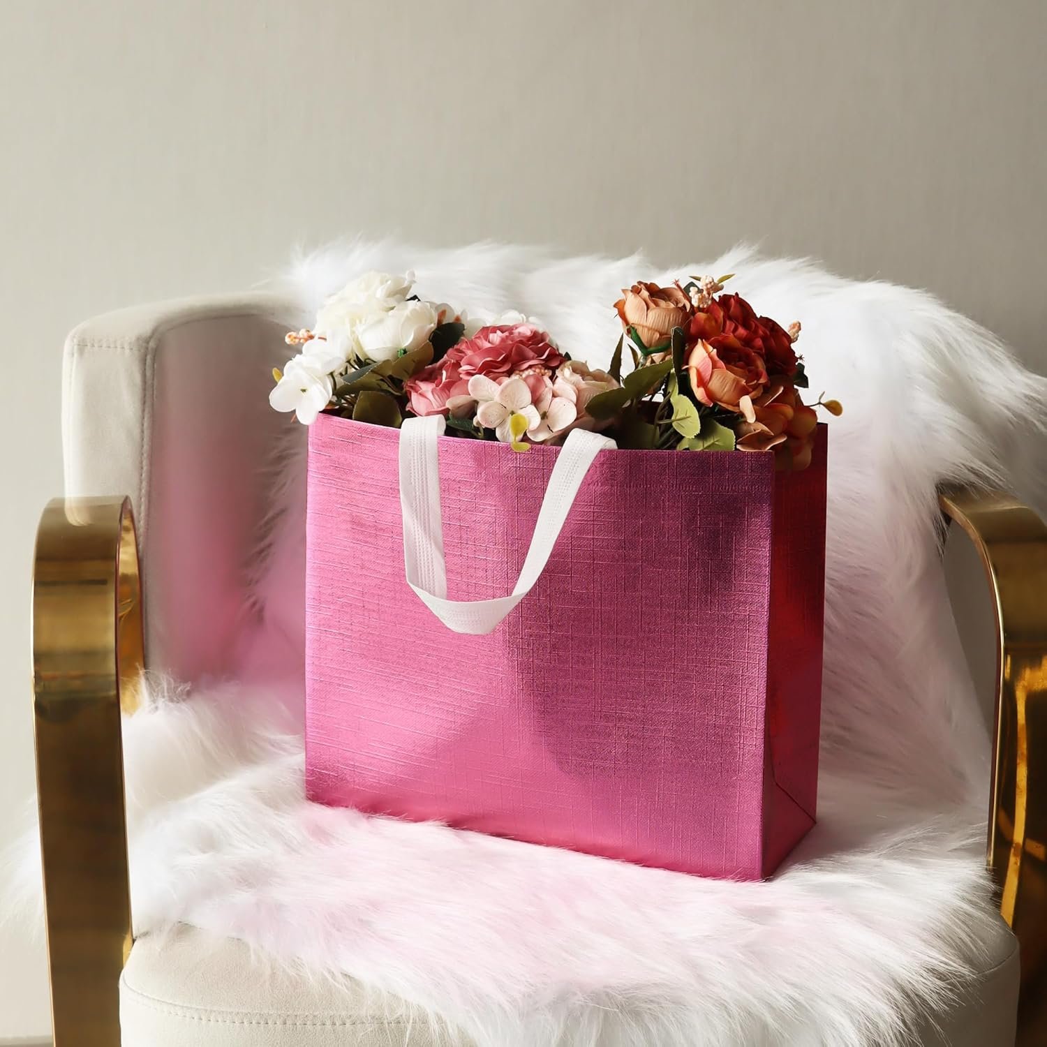 Wholesale 16 Pcs Pink Reusable Gift Bags Metallic Bling Design with Handles and Bases Non-woven for Birthday Wedding Parties Graduation 12.6x4.7x11 Inches Factory Wholesale 16 Pcs Pink Reusable Gift Bags Metallic Bling Design with Handles and Bases Non-woven for Birthday Wedding Parties Graduation 12.6x4.7x11 Inches Factory