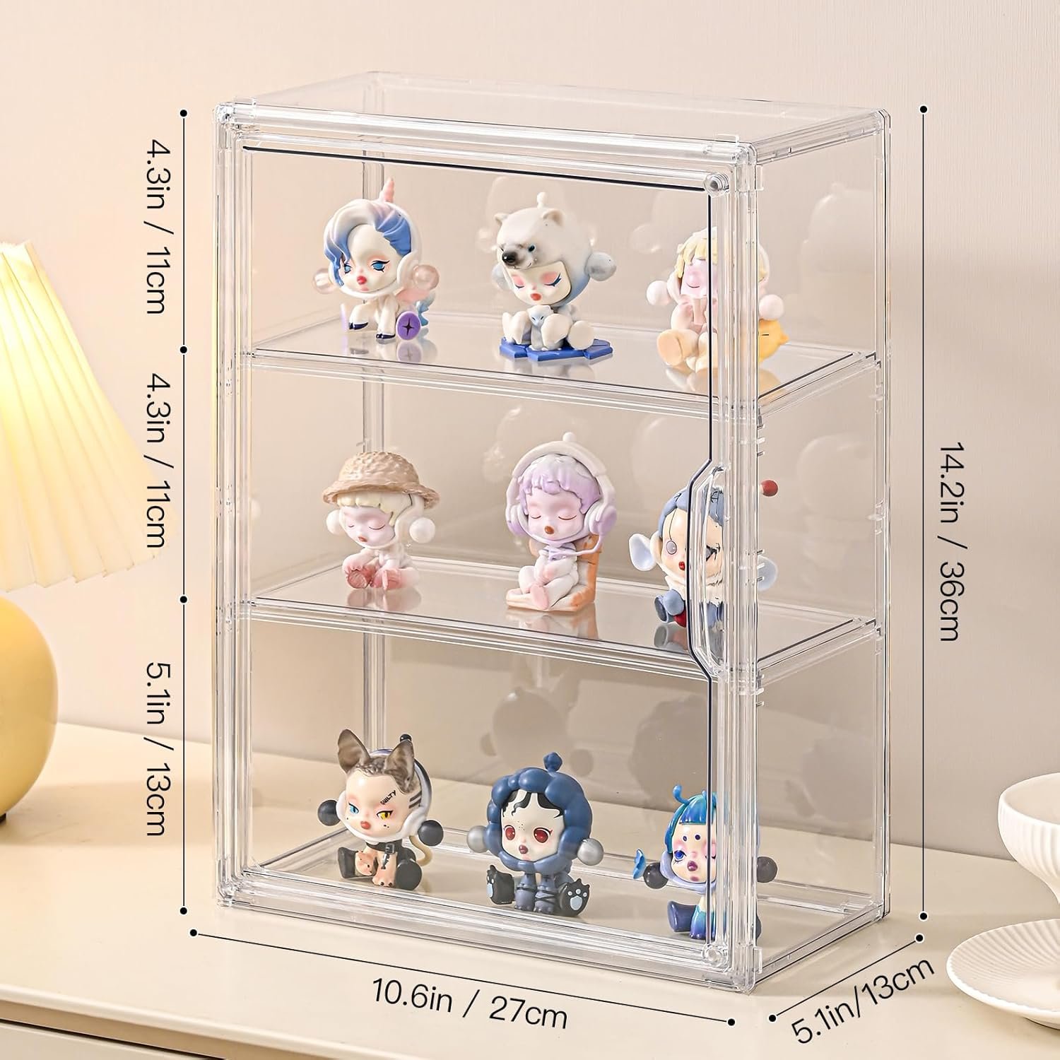 OEM 3-Tier Wall-Mounted Clear Acrylic Display Case for Anime Figures Collectibles Stackable Organizer with Magnetic Door Removable Shelves Factory