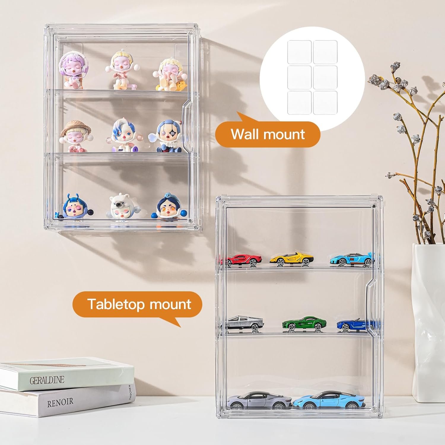 OEM 3-Tier Wall-Mounted Clear Acrylic Display Case for Anime Figures Collectibles Stackable Organizer with Magnetic Door Removable Shelves Factory