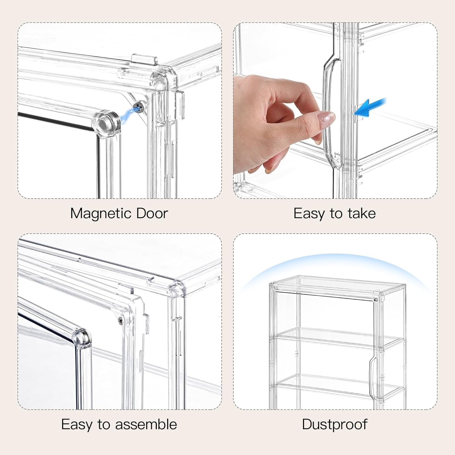 OEM 3-Tier Wall-Mounted Clear Acrylic Display Case for Anime Figures Collectibles Stackable Organizer with Magnetic Door Removable Shelves Factory