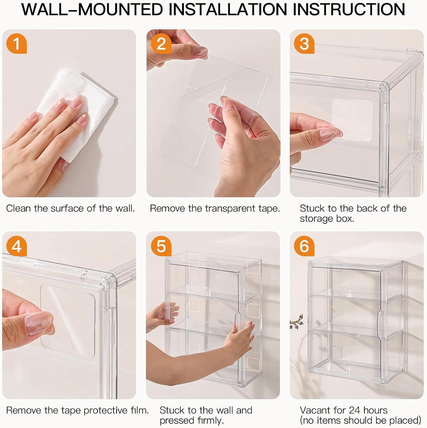 OEM 3-Tier Wall-Mounted Clear Acrylic Display Case for Anime Figures Collectibles Stackable Organizer with Magnetic Door Removable Shelves Factory