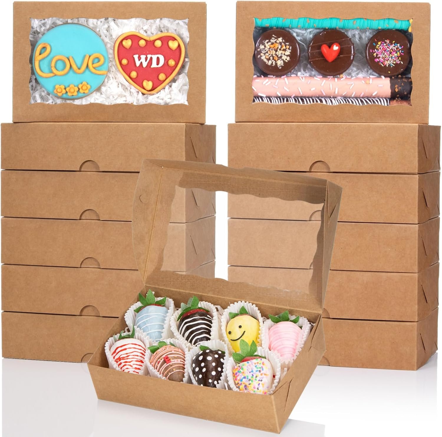 50PCS 8x5x2 Inch Bakery Boxes Cookie Boxes with Window Treat Boxes Dessert Boxes for Cookie,Donut,Muffins,Chocolate,Cupcake,Macaron,and Candy Gift Giving