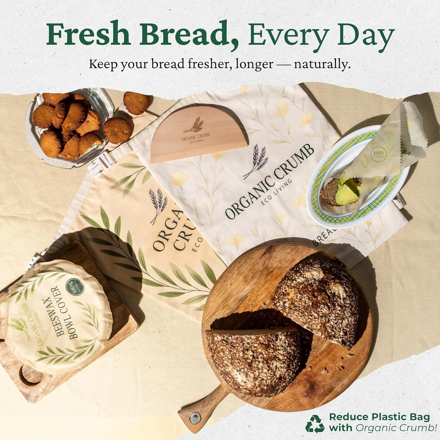 OEM Reusable Bread Bags 5-in-1 Set 2 XL Cotton Beeswax Bags Beeswax Wrap Bowl Cover Dough Scraper Eco-Friendly Sourdough Storage Factory