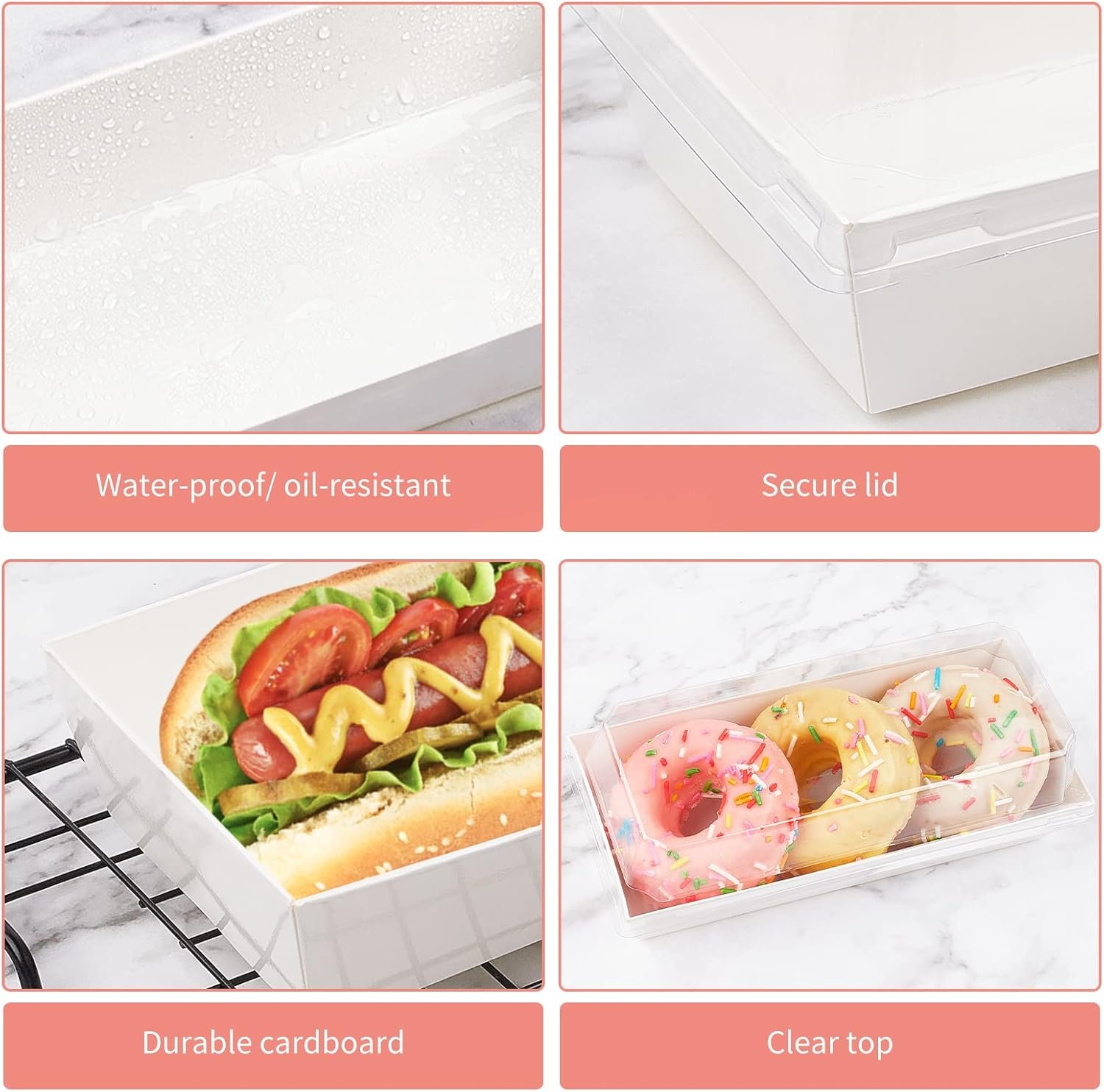 Wholesale 100 Pack White Charcuterie Boxes with Clear Lids for Bakery Cookies Pastries Sandwiches Cupcakes Strawberries Desserts To Go Containers Factory