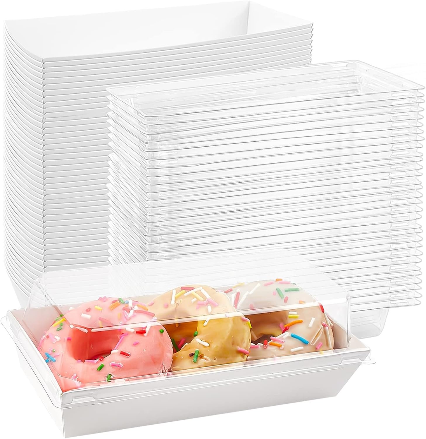 Ocmoiy Charcuterie Boxes with Clear Lids, 100 Pack White Bakery Boxes, Cookie Boxes, Small Treat Boxes for Pastry, Sandwich, Cupcakes, Strawberries, Dessert To Go Containers