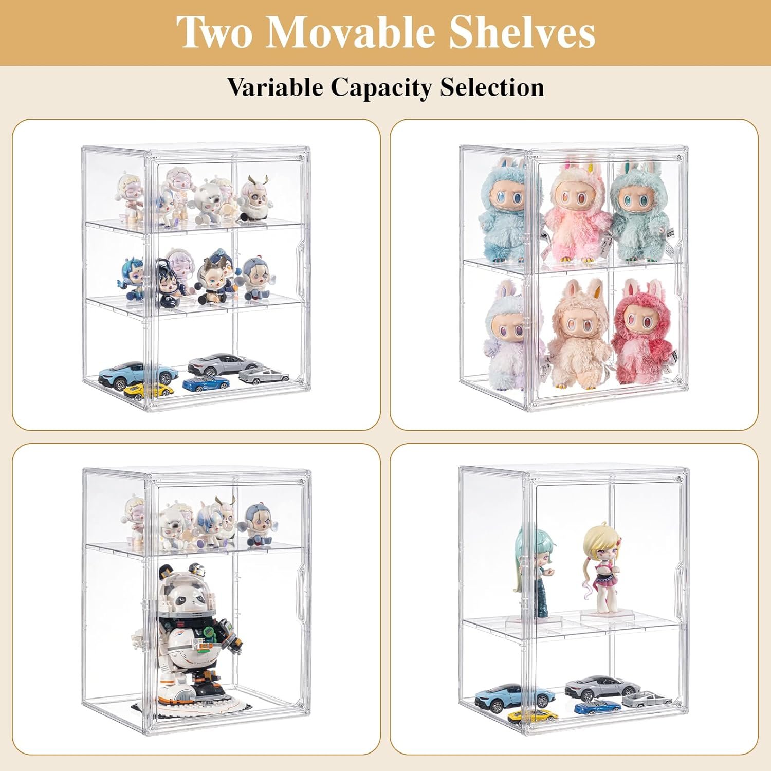 OEM Large Clear Acrylic Display Case for Collectibles Storage Bin with 2 Removable Shelves Magnetic Door Organizer for Anime Figures and Dolls Factory