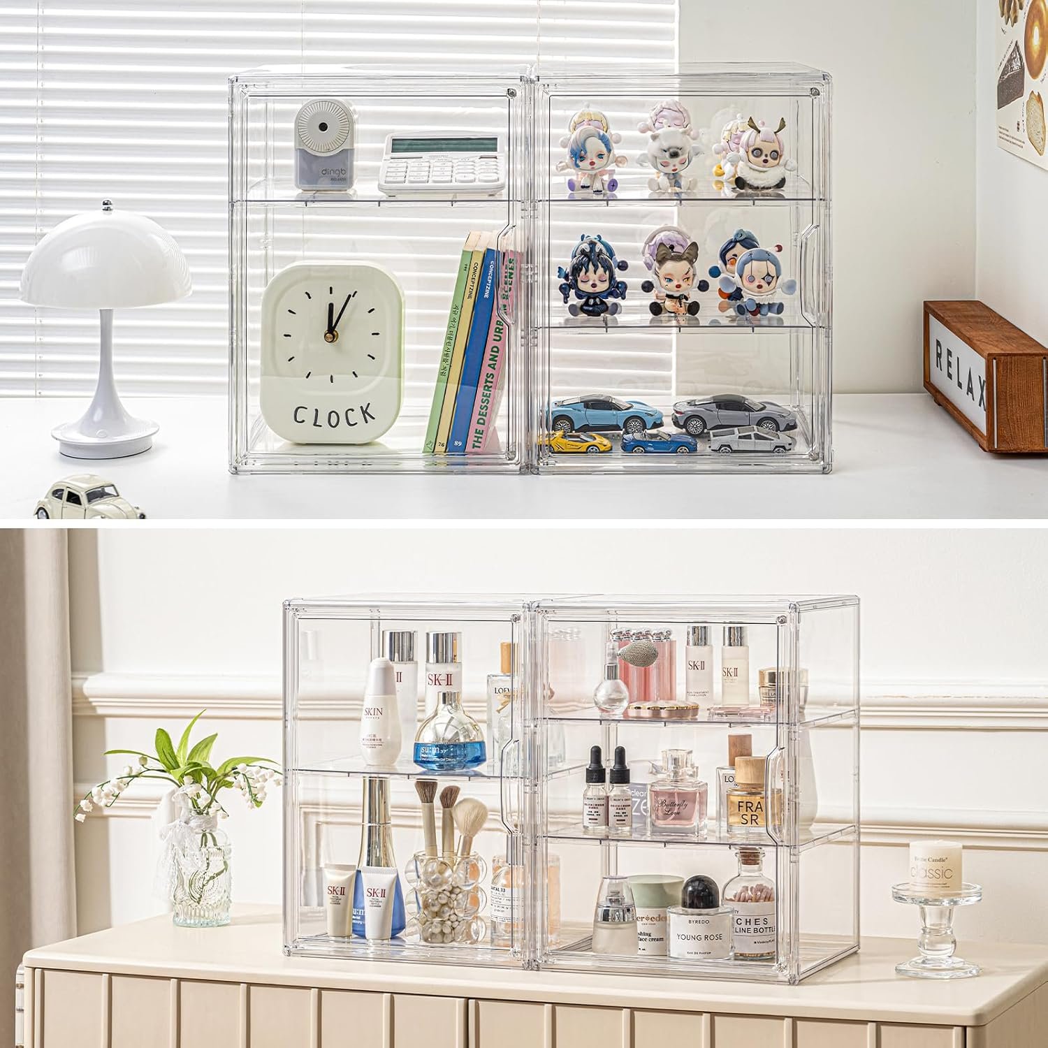 OEM Large Clear Acrylic Display Case for Collectibles Storage Bin with 2 Removable Shelves Magnetic Door Organizer for Anime Figures and Dolls Factory