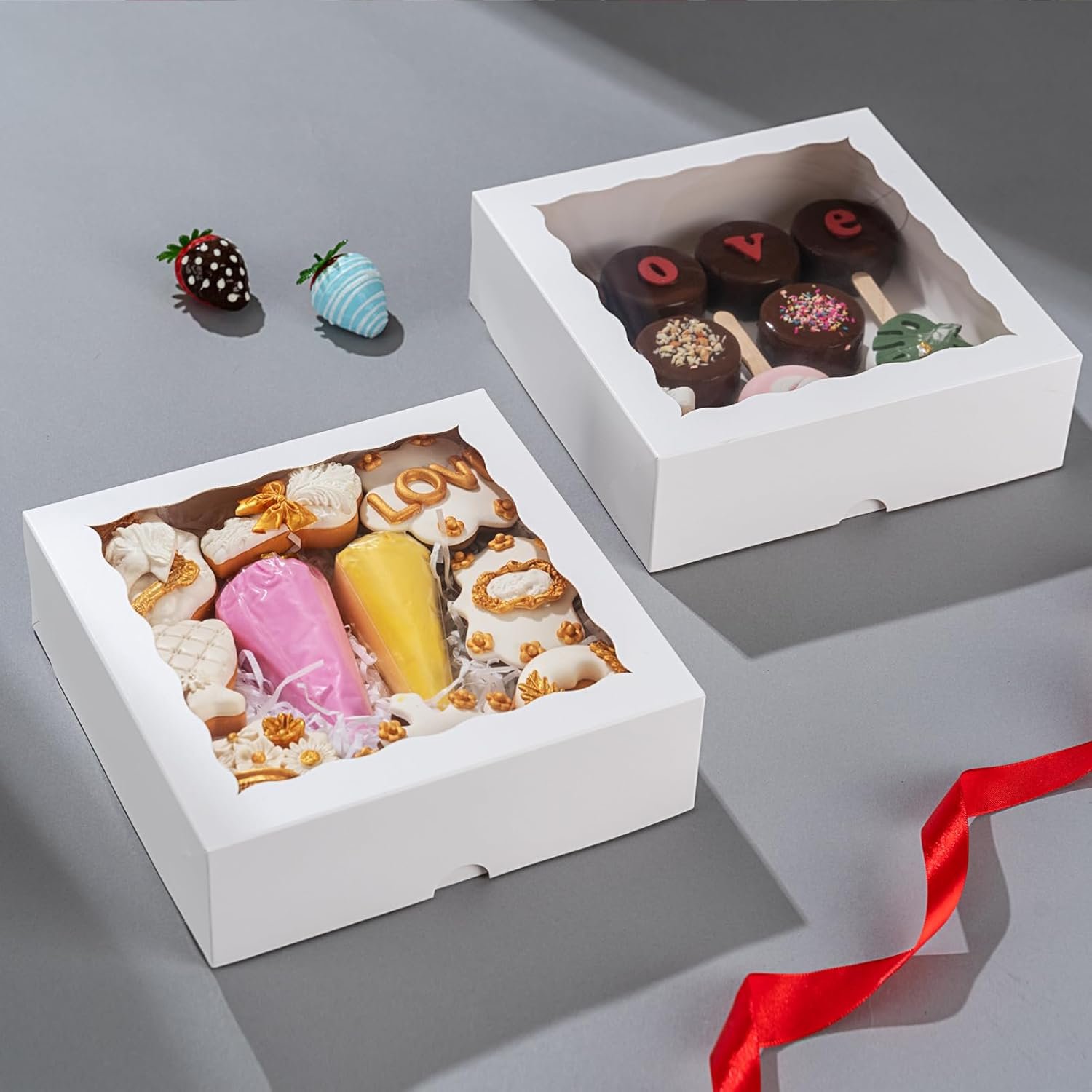 Wholesale 15-Pack 8x8x2 Inch White Bakery Boxes for Christmas Cookies Chocolate Covered Strawberries Cakesickles Brownies Chocolate Truffles Factory