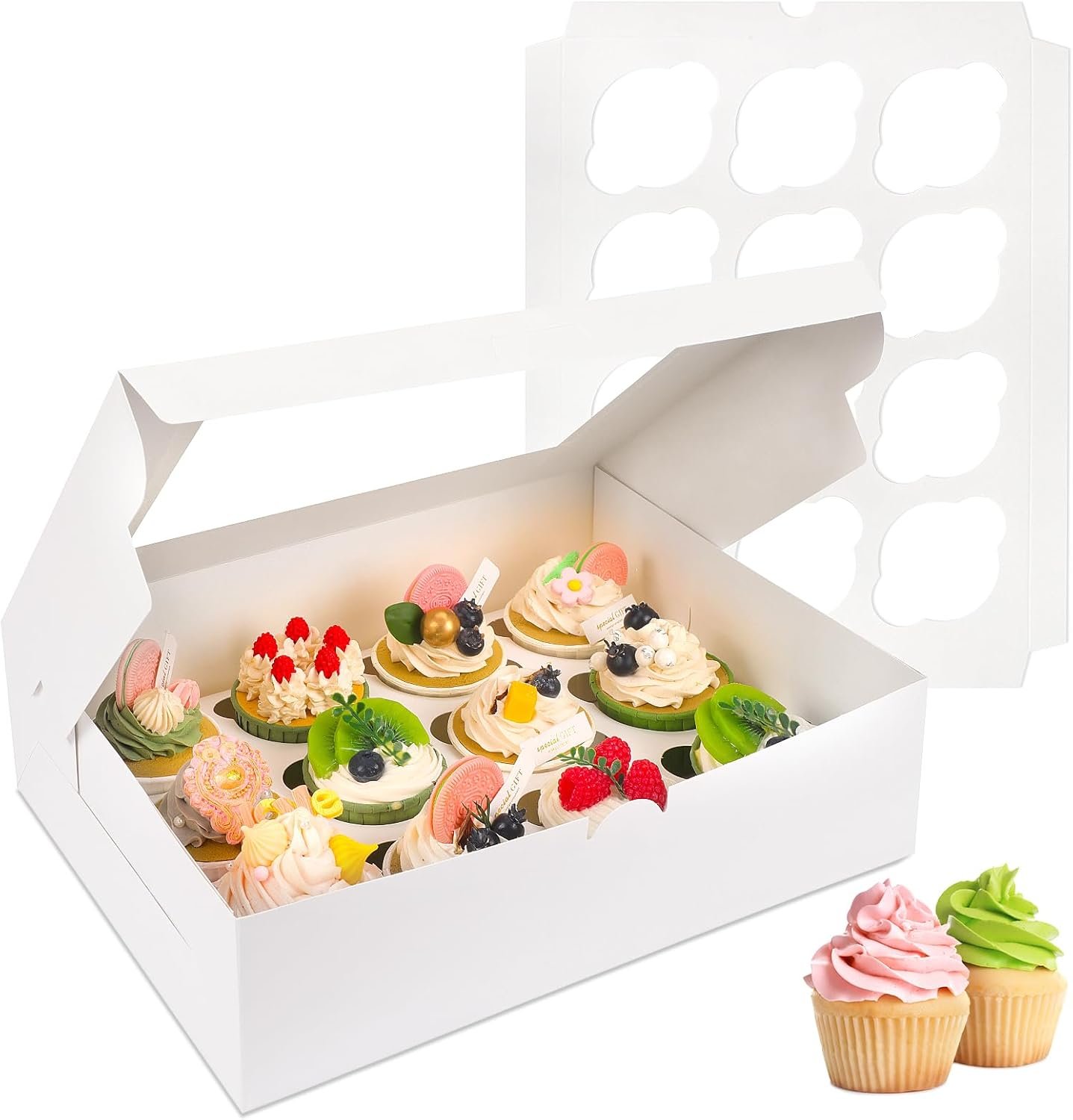 Moretoes Cupcake Boxes, 13x10x3.5 Inches 30pcs 12 Count Bakery Boxes with Window and Inserts to Fit Muffins, for Birthday Holiday Party Bakery Supplies