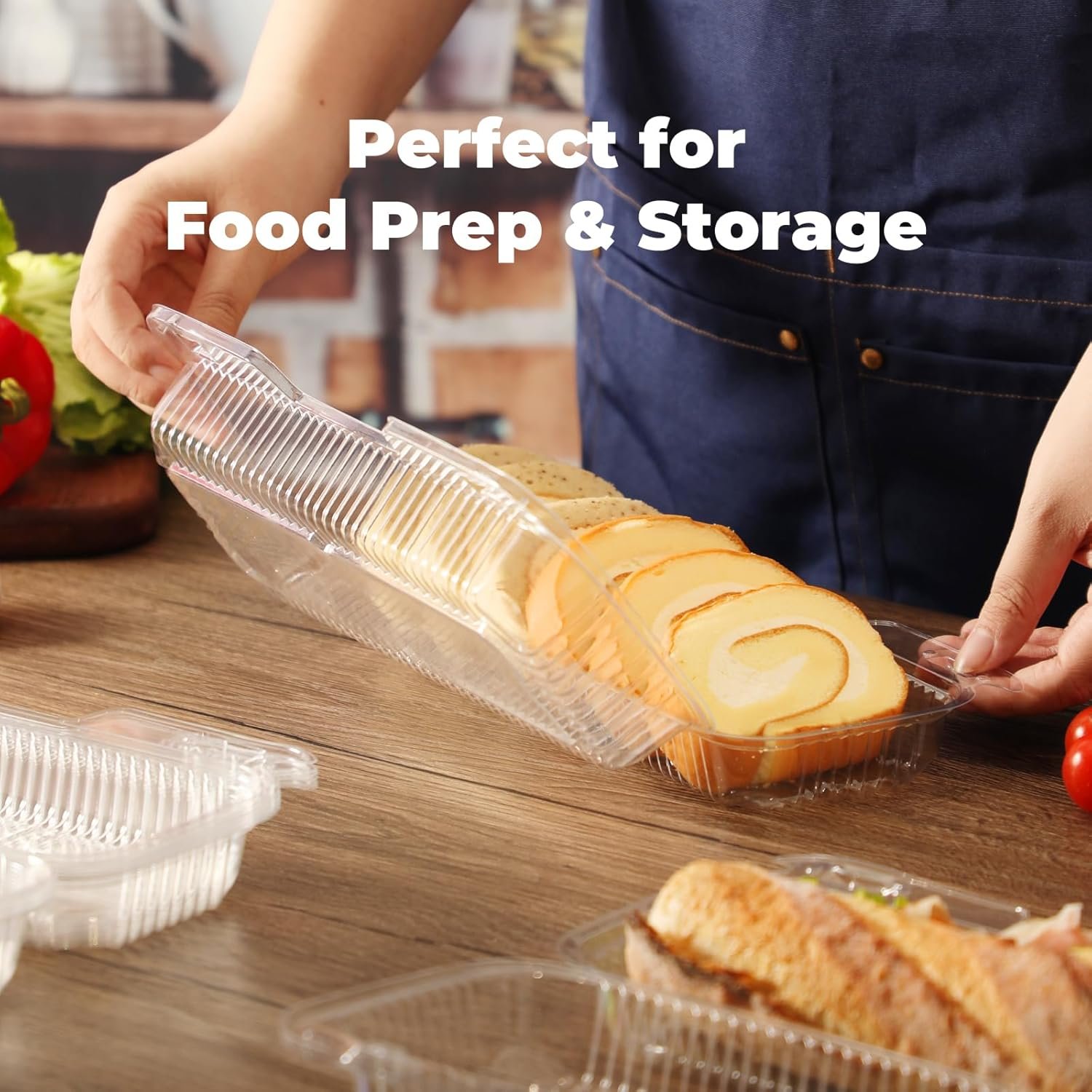 Wholesale 25-Pack 12x5x3 Inch Clear Hinged Plastic Clamshell Takeout Containers Disposable Bakery Packaging for Cakes Rolls Cookies Pastries Bread Fruits Sandwiches Factory