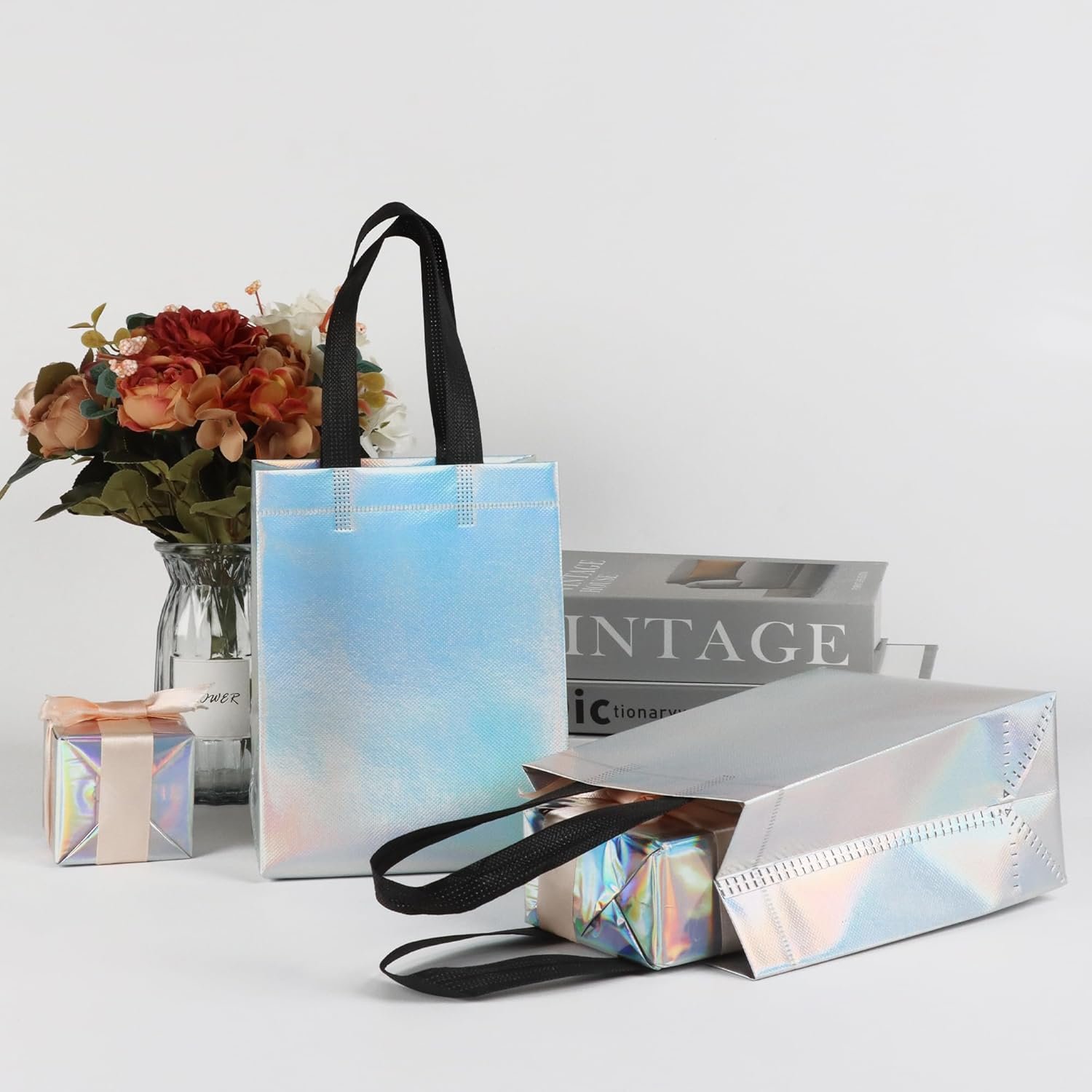 Wholesale 25 Pack Small Iridescent Non-Woven Gift Bags with Handles for Birthday Baby Shower Crafts Christmas Party Supplies 5.9