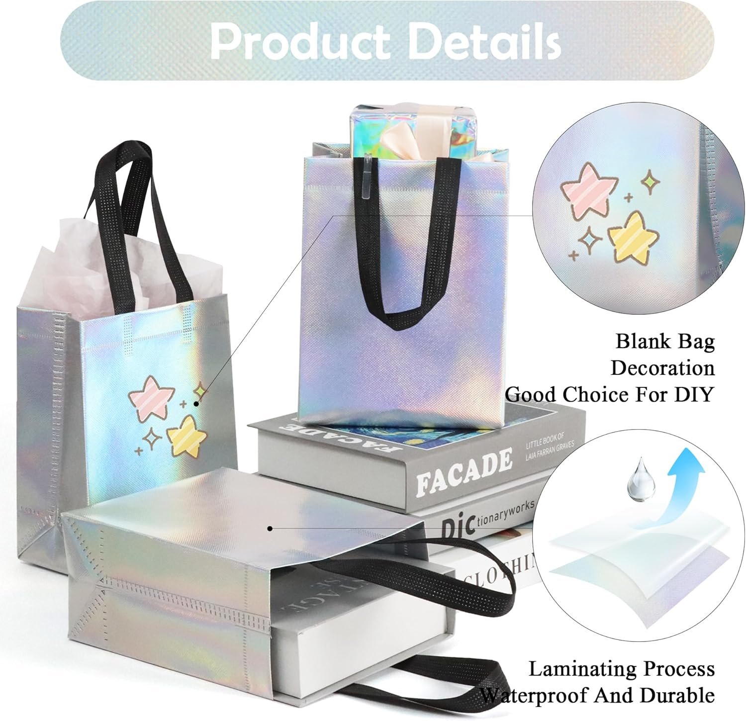 Wholesale 25 Pack Small Iridescent Non-Woven Gift Bags with Handles for Birthday Baby Shower Crafts Christmas Party Supplies 5.9