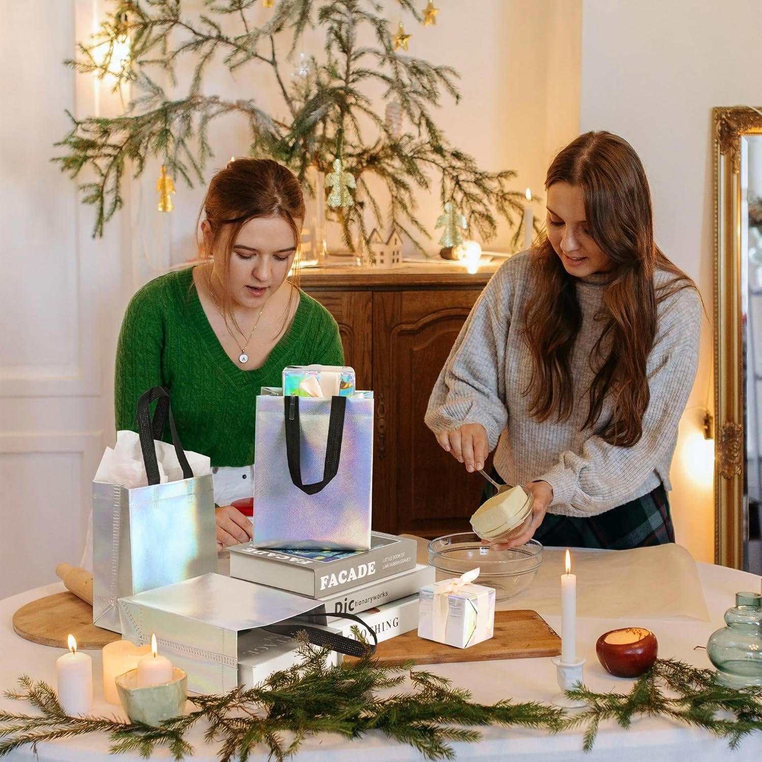 Wholesale 25 Pack Small Iridescent Non-Woven Gift Bags with Handles for Birthday Baby Shower Crafts Christmas Party Supplies 5.9