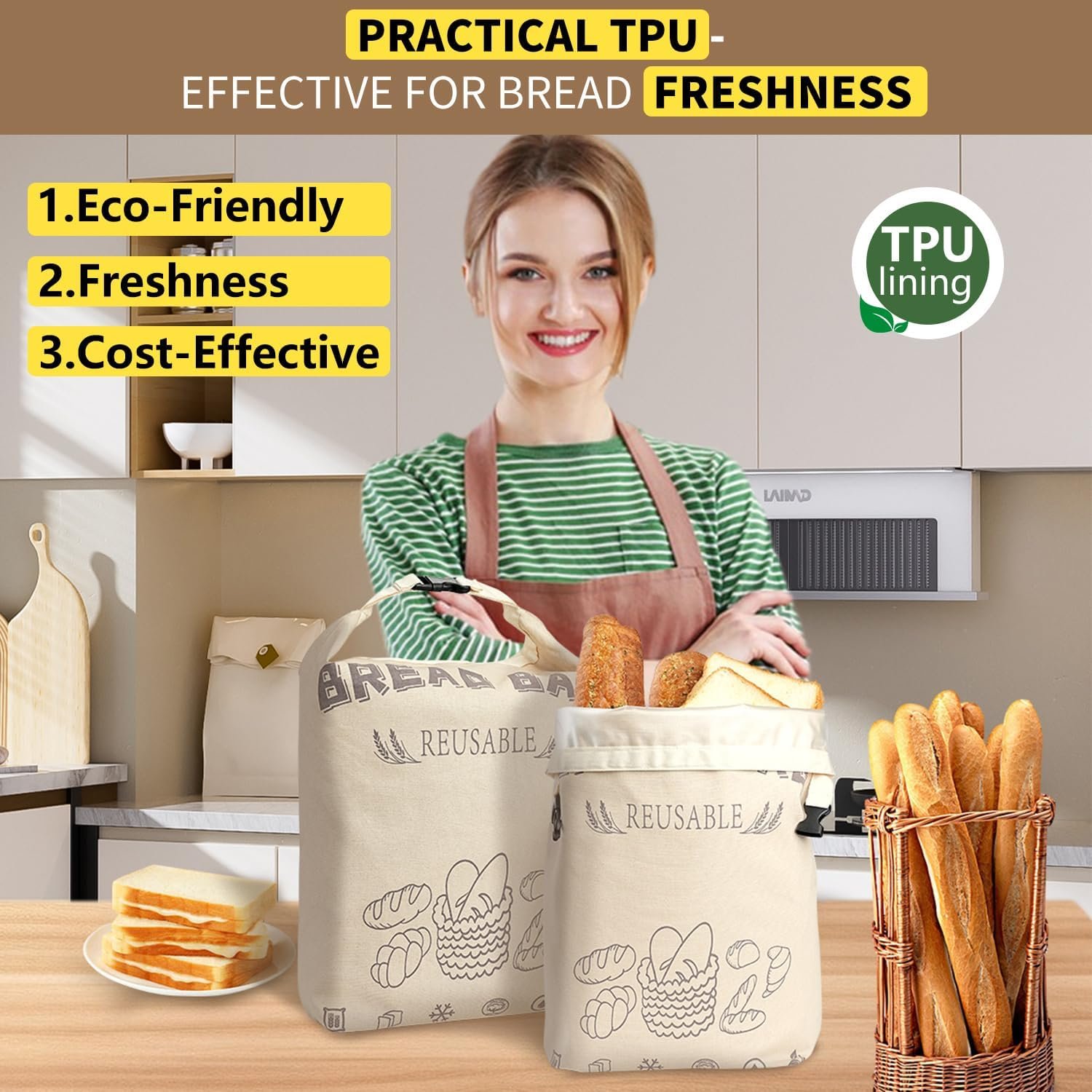 OEM Reusable Bread Bags for Sourdough Storage Food-Grade TPU Lining 100% Cotton Outer Layer 2-Pack XL Capacity Freezer Safe Factory OEM Reusable Bread Bags for Sourdough Storage Food-Grade TPU Lining 100% Cotton Outer Layer 2-Pack XL Capacity Freezer Safe Factory
