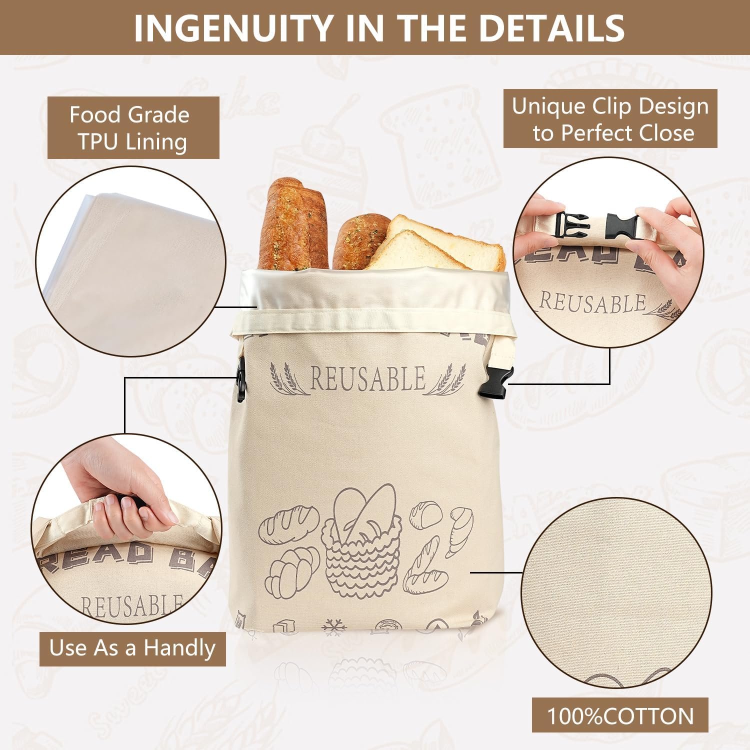 OEM Reusable Bread Bags for Sourdough Storage Food-Grade TPU Lining 100% Cotton Outer Layer 2-Pack XL Capacity Freezer Safe Factory OEM Reusable Bread Bags for Sourdough Storage Food-Grade TPU Lining 100% Cotton Outer Layer 2-Pack XL Capacity Freezer Safe Factory