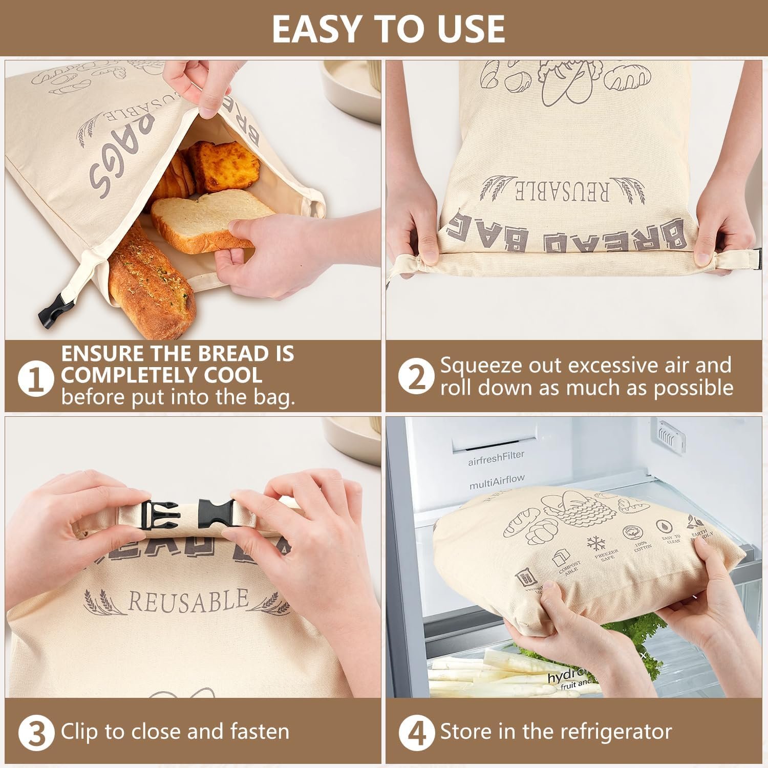 OEM Reusable Bread Bags for Sourdough Storage Food-Grade TPU Lining 100% Cotton Outer Layer 2-Pack XL Capacity Freezer Safe Factory OEM Reusable Bread Bags for Sourdough Storage Food-Grade TPU Lining 100% Cotton Outer Layer 2-Pack XL Capacity Freezer Safe Factory