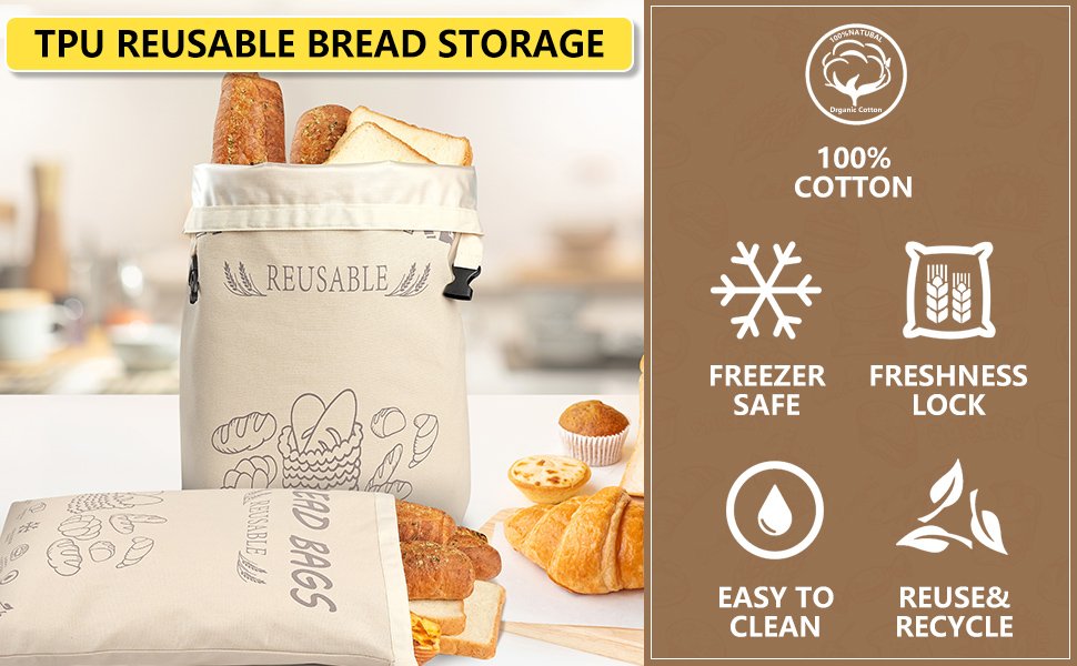OEM Reusable Bread Bags for Sourdough Storage Food-Grade TPU Lining 100% Cotton Outer Layer 2-Pack XL Capacity Freezer Safe Factory OEM Reusable Bread Bags for Sourdough Storage Food-Grade TPU Lining 100% Cotton Outer Layer 2-Pack XL Capacity Freezer Safe Factory