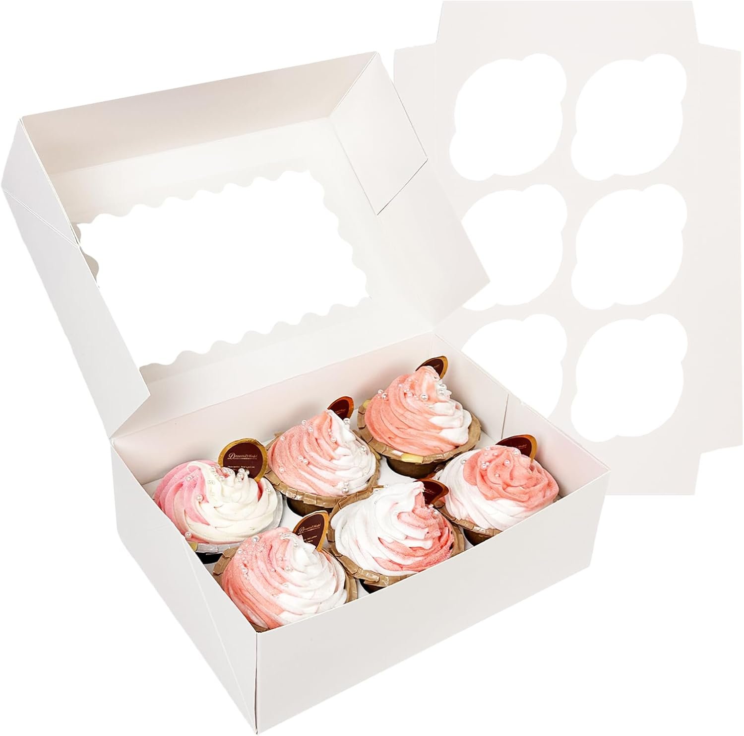 Wholesale Auto-Pop Up 6 Cupcake Boxes with Window 20-Pack White 9.4 x 6.1 x 3 Inch Carrier Factory