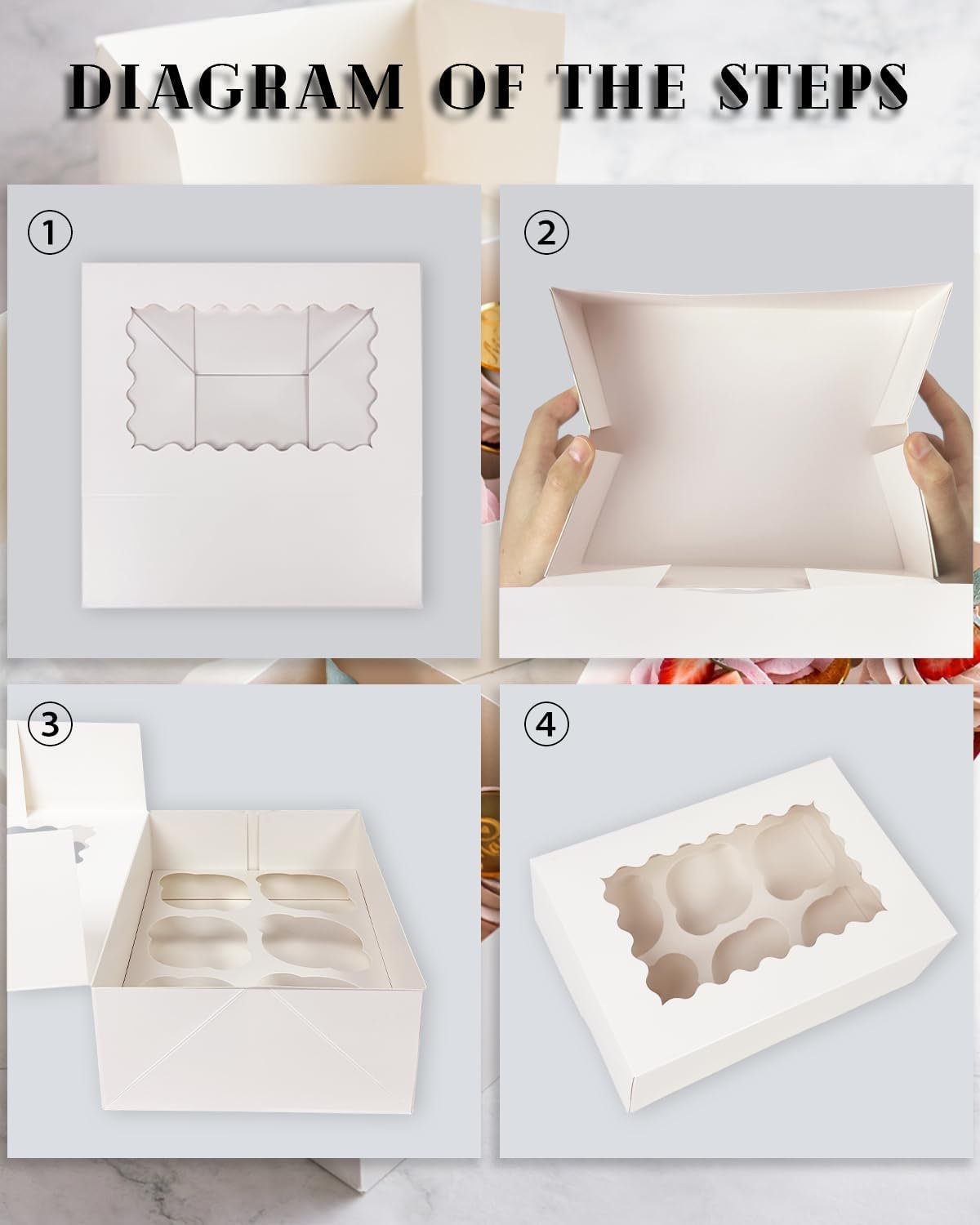 Wholesale Auto-Pop Up 6 Cupcake Boxes with Window 20-Pack White 9.4 x 6.1 x 3 Inch Carrier Factory