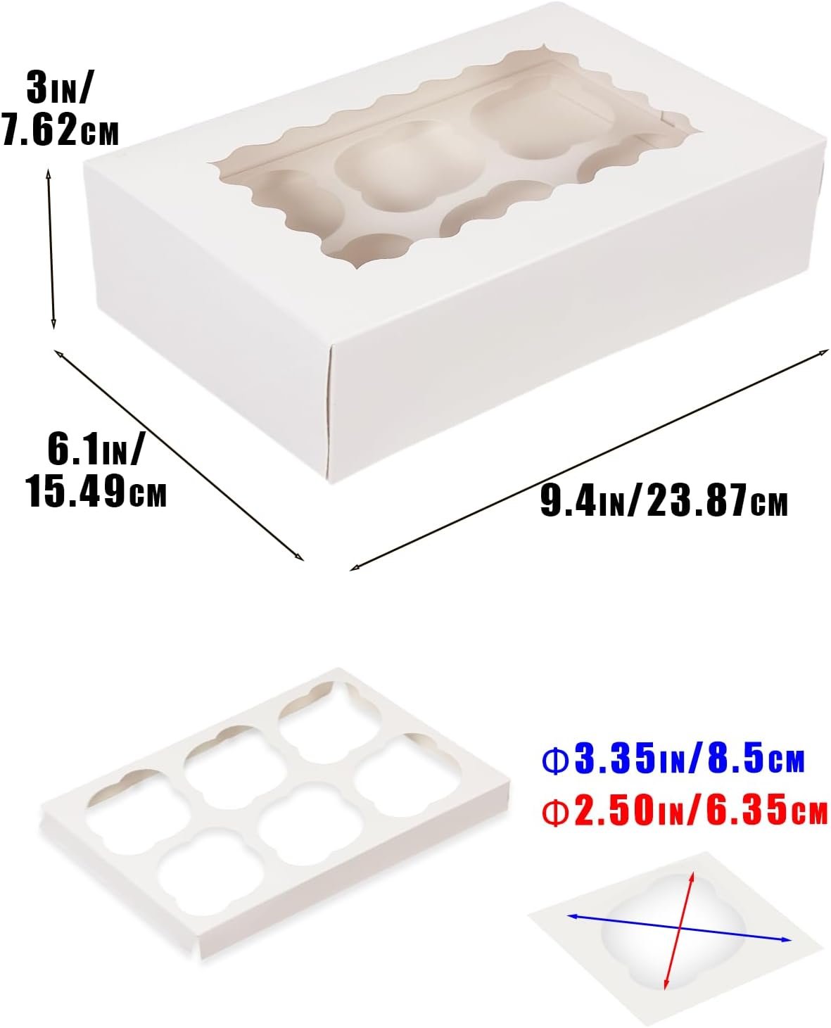 Wholesale Auto-Pop Up 6 Cupcake Boxes with Window 20-Pack White 9.4 x 6.1 x 3 Inch Carrier Factory