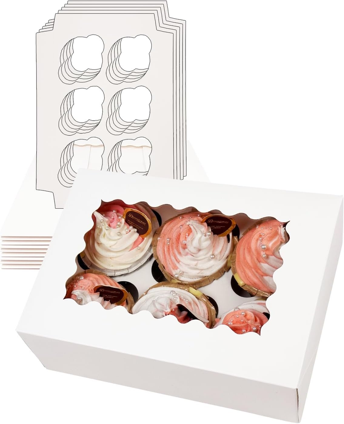 Wholesale Auto-Pop Up 6 Cupcake Boxes with Window 20-Pack White 9.4 x 6.1 x 3 Inch Carrier Factory