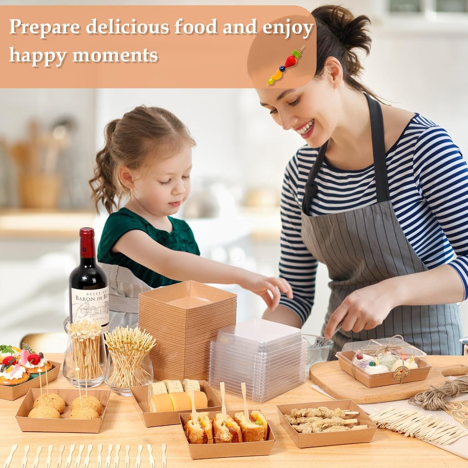 Wholesale 50 Pack Small Mini Charcuterie Boxes with 300 Bamboo Skewers Disposable Paper Food Containers for Desserts Sandwiches Cookies Sushi Cake Slices Strawberries Factory