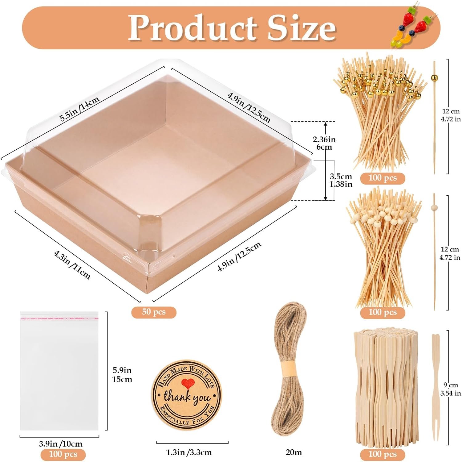 Wholesale 50 Pack Small Mini Charcuterie Boxes with 300 Bamboo Skewers Disposable Paper Food Containers for Desserts Sandwiches Cookies Sushi Cake Slices Strawberries Factory