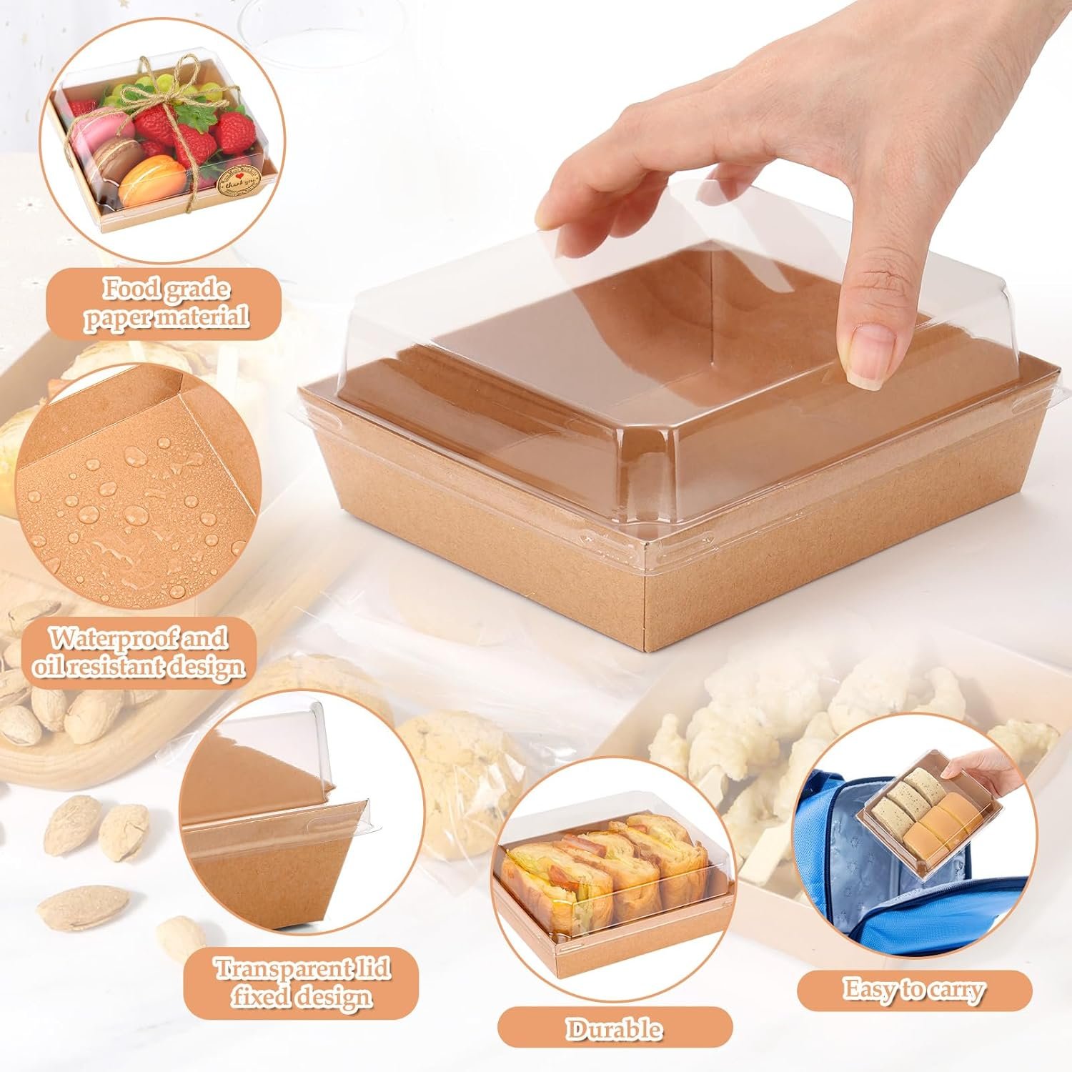 Wholesale 50 Pack Small Mini Charcuterie Boxes with 300 Bamboo Skewers Disposable Paper Food Containers for Desserts Sandwiches Cookies Sushi Cake Slices Strawberries Factory