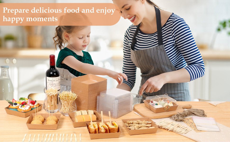 Wholesale 50 Pack Small Mini Charcuterie Boxes with 300 Bamboo Skewers Disposable Paper Food Containers for Desserts Sandwiches Cookies Sushi Cake Slices Strawberries Factory