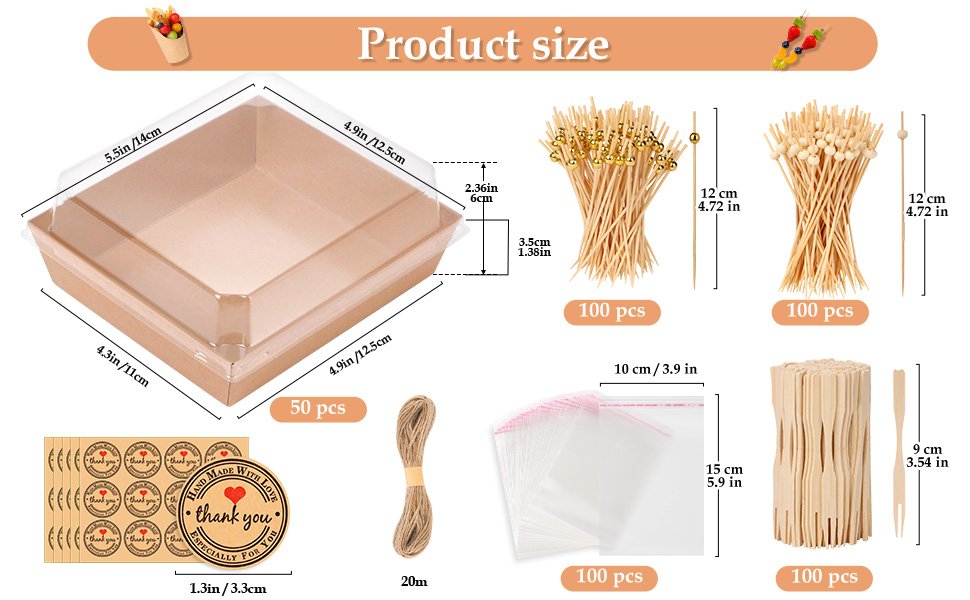Wholesale 50 Pack Small Mini Charcuterie Boxes with 300 Bamboo Skewers Disposable Paper Food Containers for Desserts Sandwiches Cookies Sushi Cake Slices Strawberries Factory
