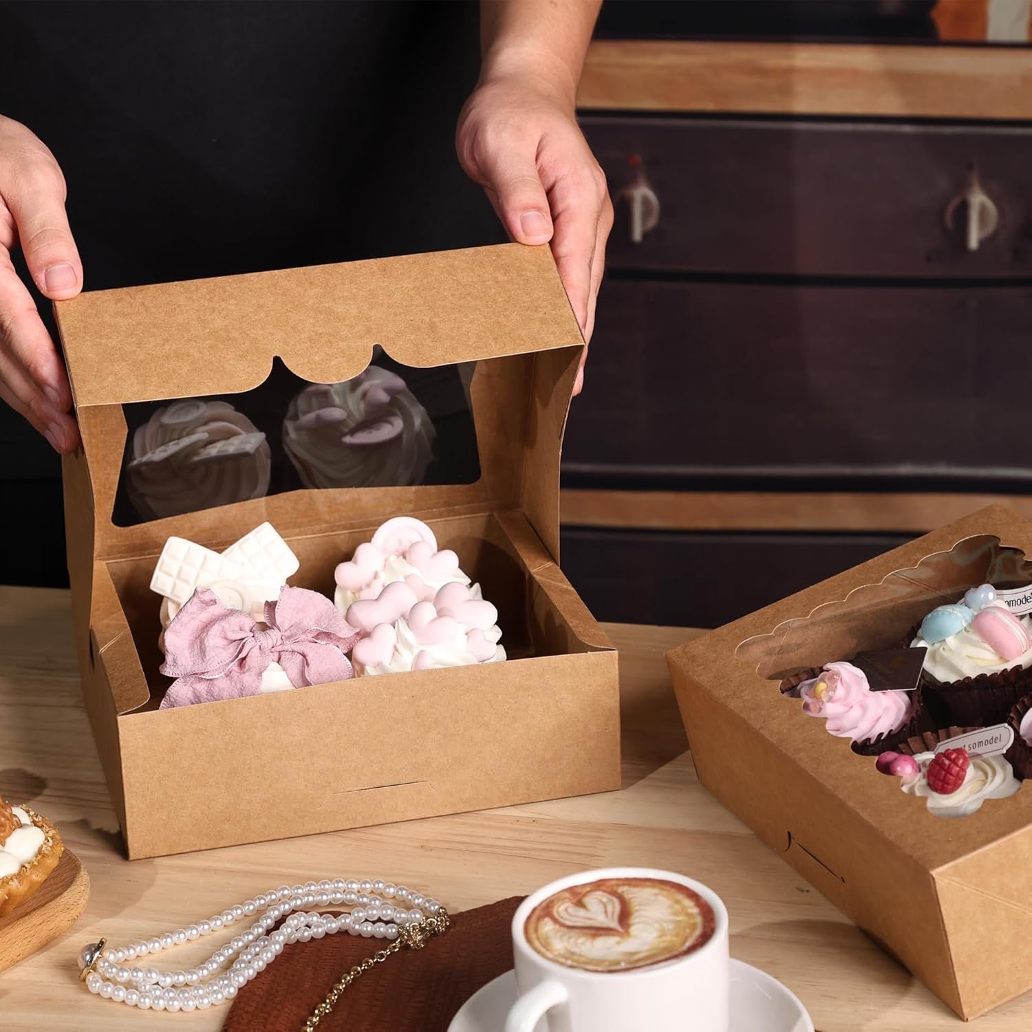 Wholesale 8x6.5x2.5 Inch Window Bakery Cookie Boxes Auto-Popup Pastry Treat Boxes for Gifts 24 Pack Brown Factory Wholesale 8x6.5x2.5 Inch Window Bakery Cookie Boxes Auto-Popup Pastry Treat Boxes for Gifts 24 Pack Brown Factory