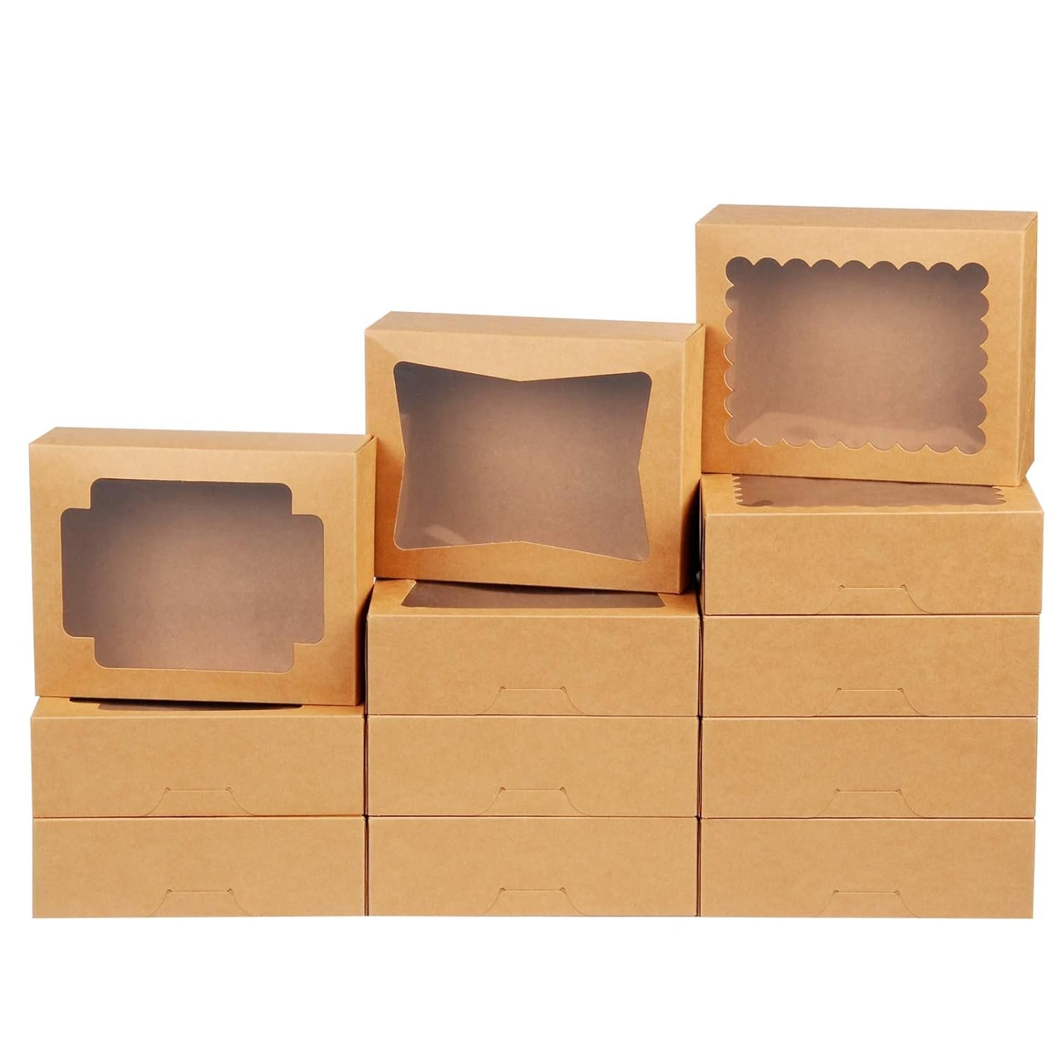 Cookie Boxes Bakery Boxes with Window 8x6.5x2.5 Inches Auto-Popup Treat Pastry Boxes for Gift Giving(24pack, Brown)