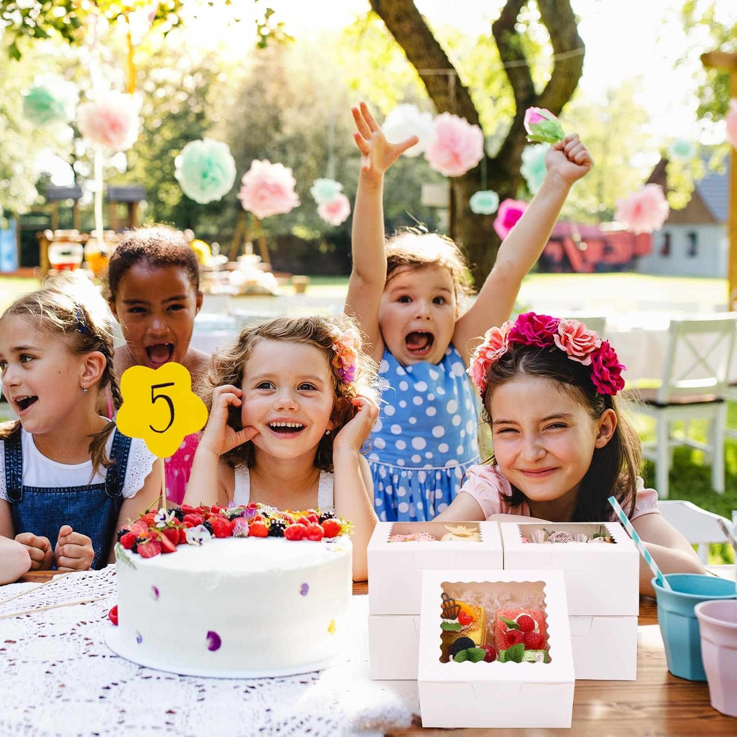 Wholesale 16pcs 6x6x3 Inch Window Bakery Boxes for Cookies Treats Chocolate Covered Strawberries Cupcakes Pastries with Stickers Factory