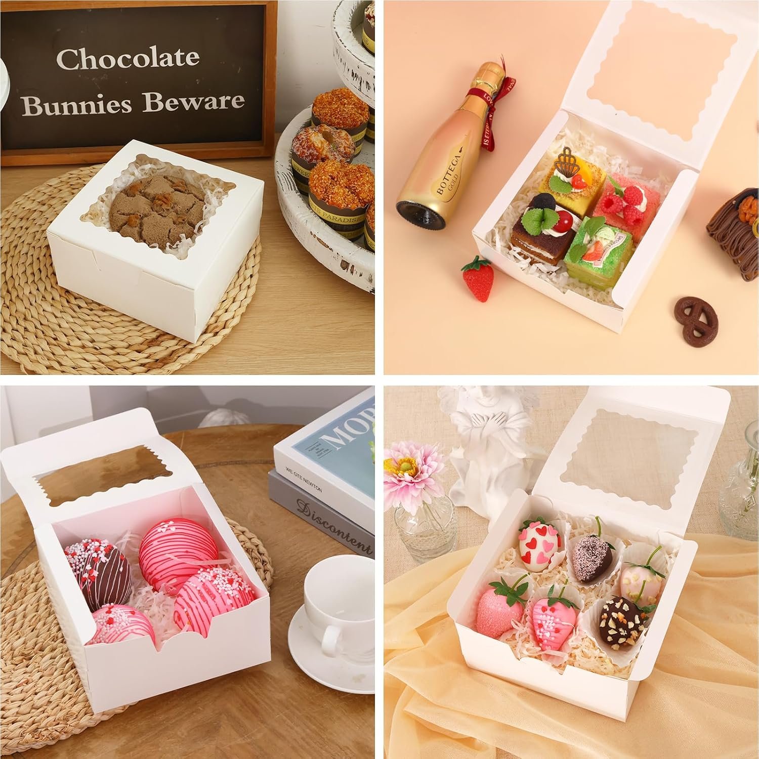 Wholesale 16pcs 6x6x3 Inch Window Bakery Boxes for Cookies Treats Chocolate Covered Strawberries Cupcakes Pastries with Stickers Factory