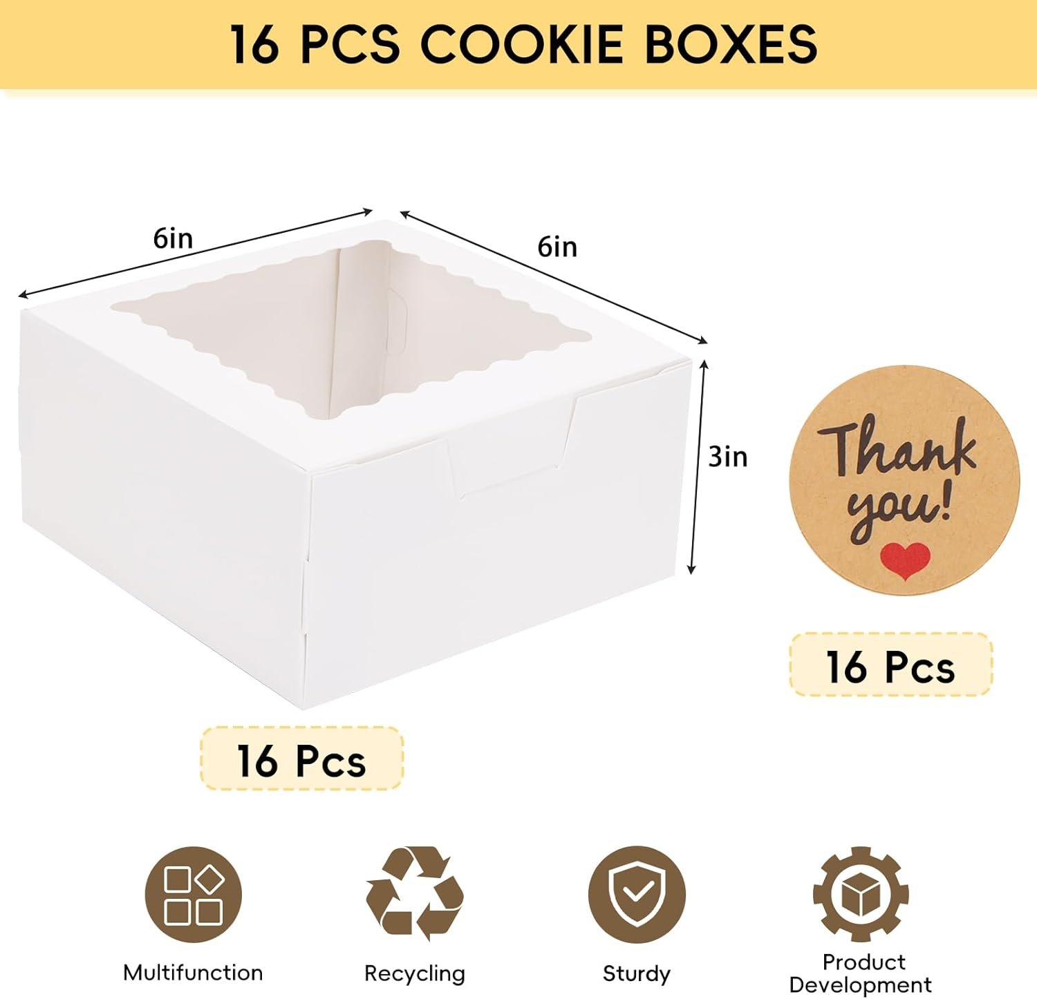Wholesale 16pcs 6x6x3 Inch Window Bakery Boxes for Cookies Treats Chocolate Covered Strawberries Cupcakes Pastries with Stickers Factory