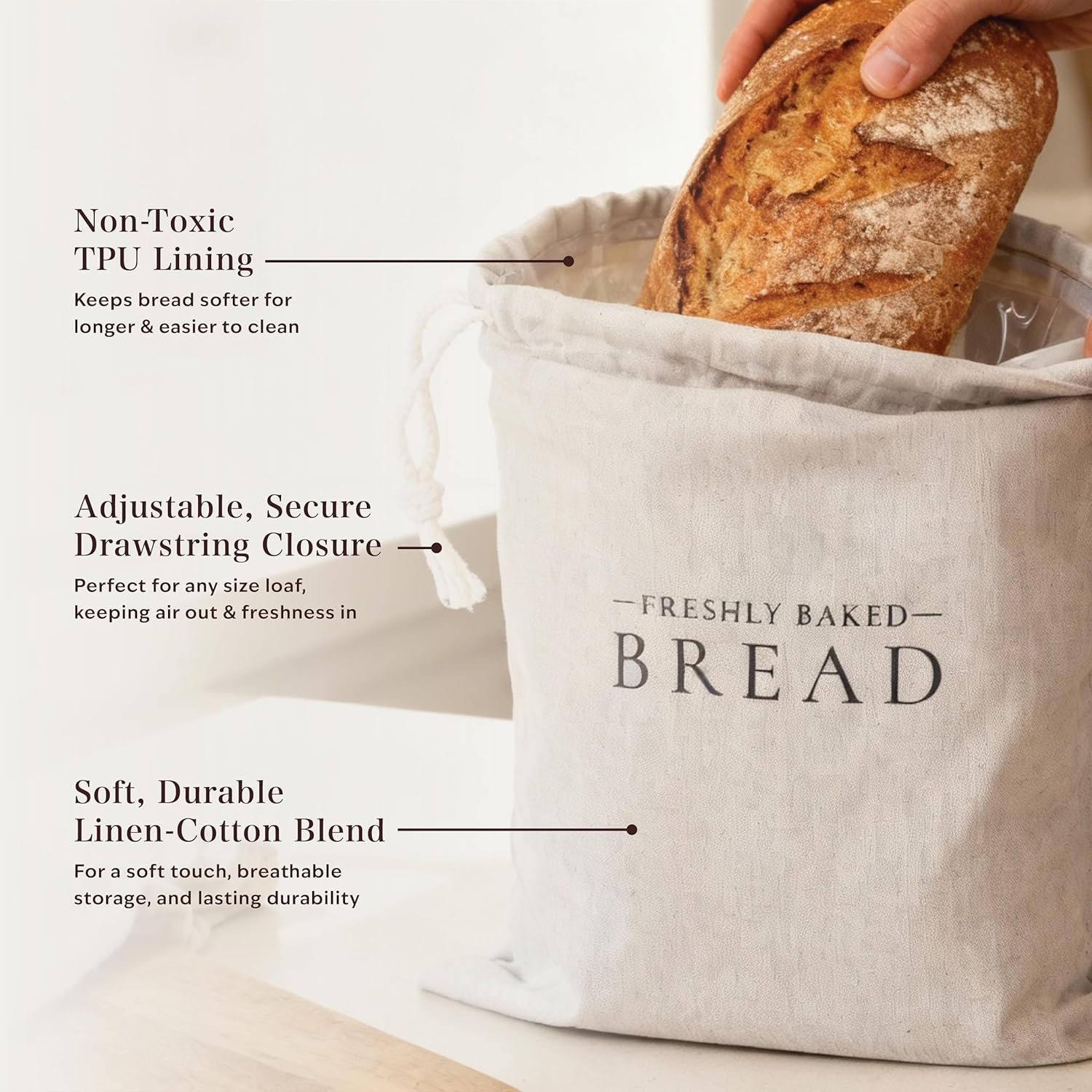 OEM 13x17 Inch Reusable Bread Bags 2-Pack 70% Linen 30% Cotton TPU Lining Eco-Friendly Storage for Homemade Store-Bought Sourdough Baguettes Factory