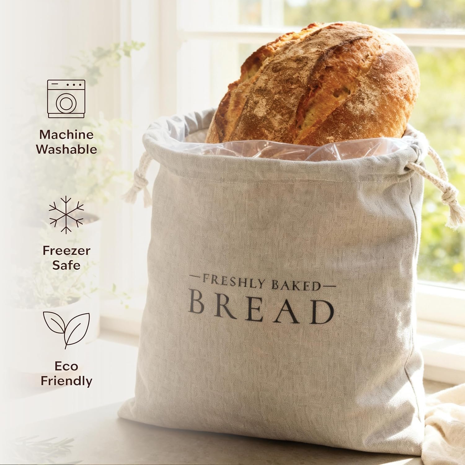 OEM 13x17 Inch Reusable Bread Bags 2-Pack 70% Linen 30% Cotton TPU Lining Eco-Friendly Storage for Homemade Store-Bought Sourdough Baguettes Factory